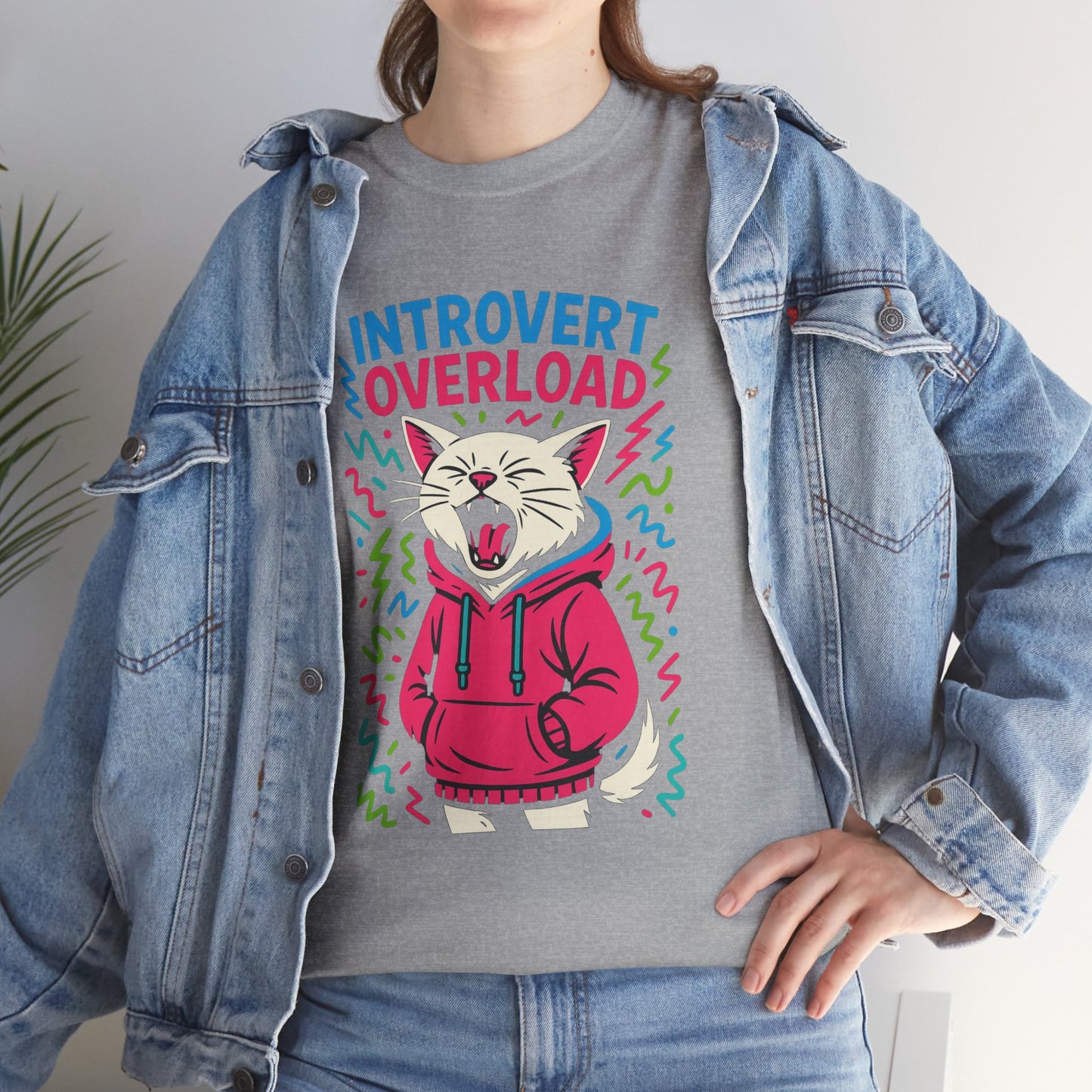 Introvert Overload Cat Shirt, Funny Hoodie Cat Tee, Social Anxiety Meme Shirt, Unisex Gift for Cat Lovers, Loud Crowd Humor Top