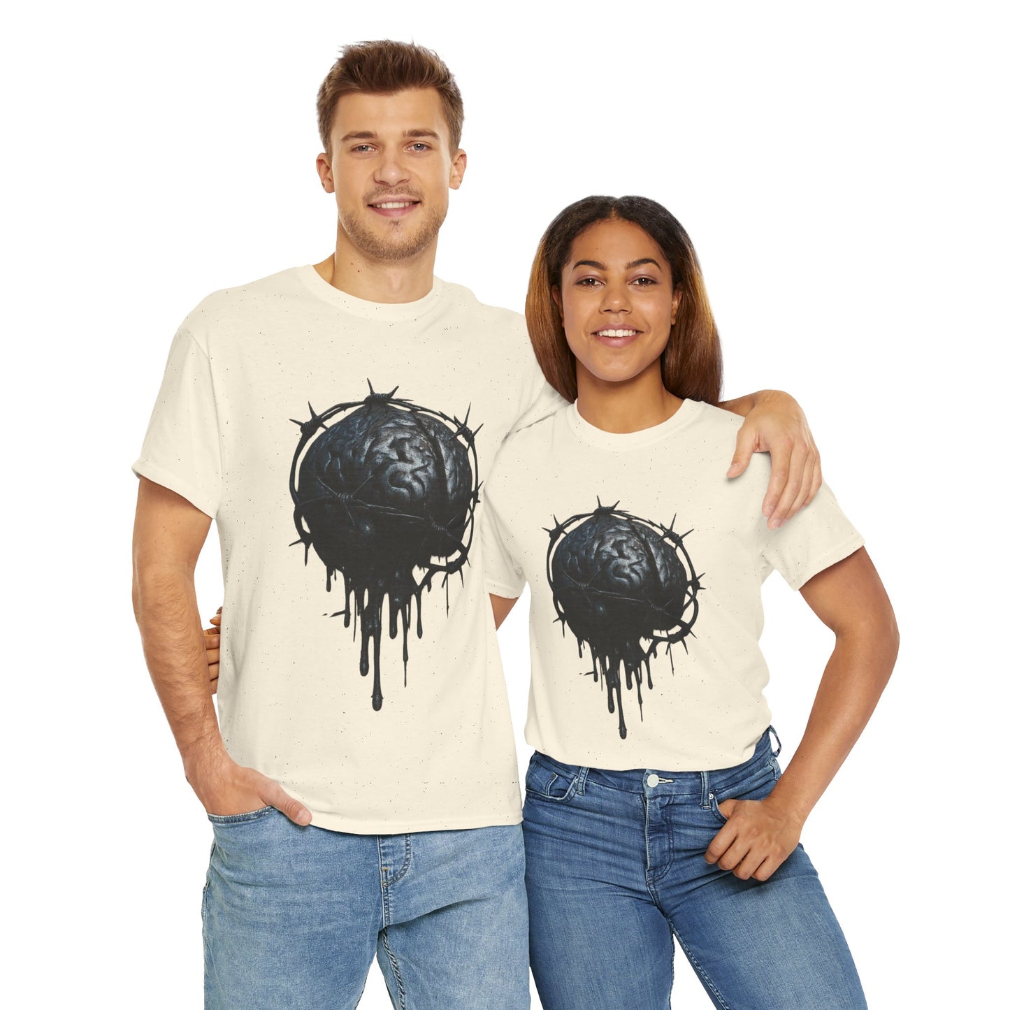 Dark Dripping Brain Tee, Unisex Heavy Cotton Shirt, Horror Fashion, Gothic Grunge Apparel, Edgy Gift for Him/Her