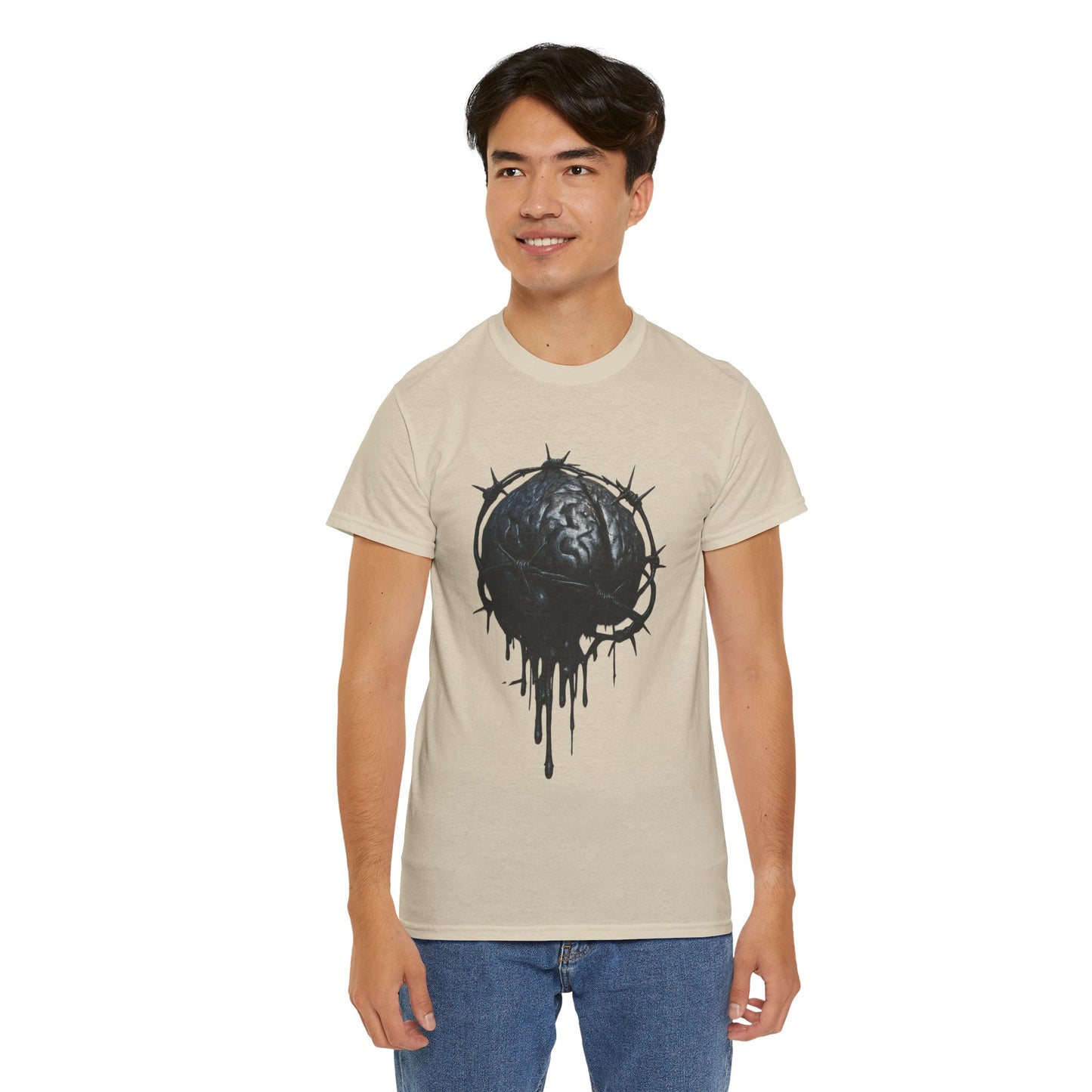 Dark Dripping Brain Tee, Unisex Heavy Cotton Shirt, Horror Fashion, Gothic Grunge Apparel, Edgy Gift for Him/Her