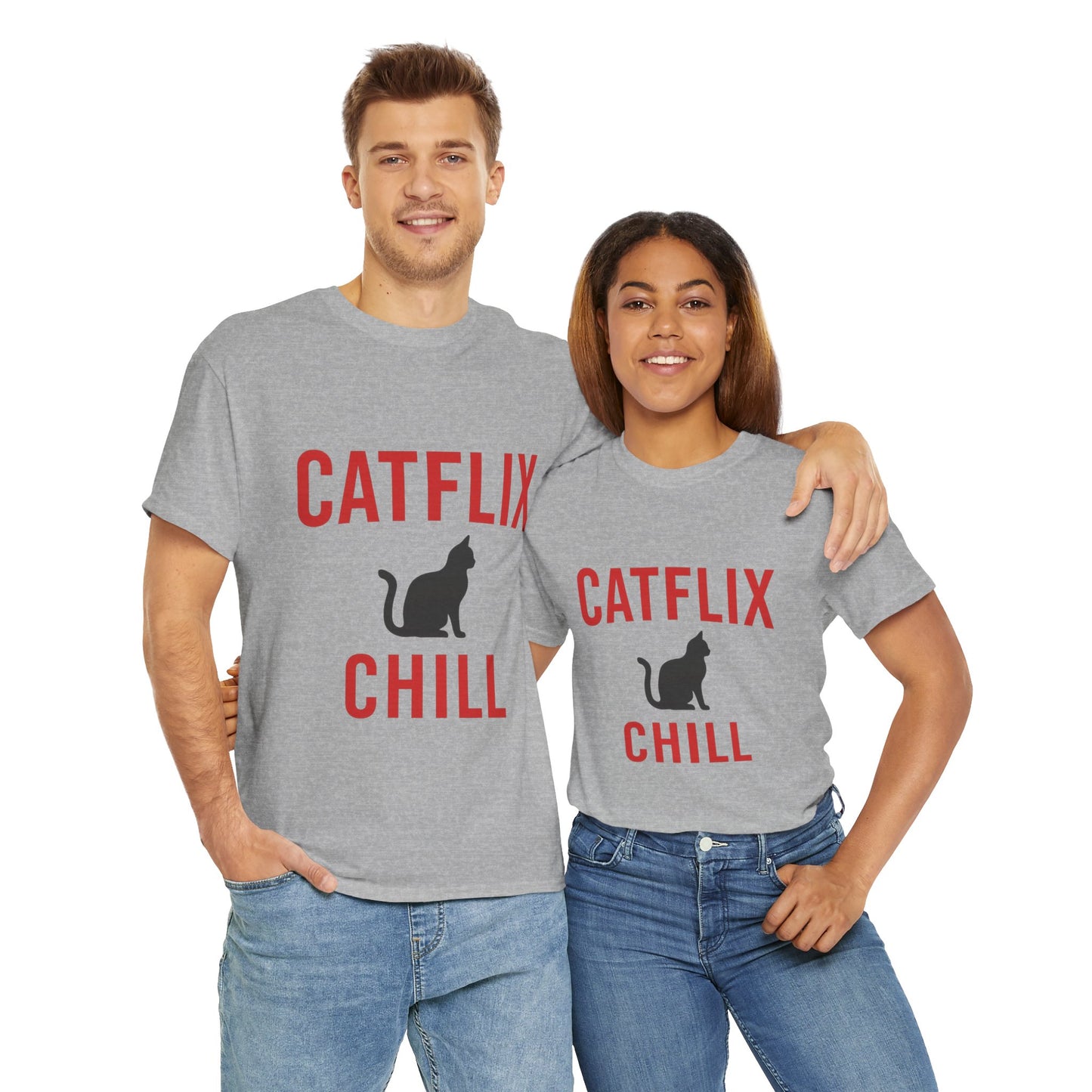 Catflix & Chill T-Shirt – Funny Cat Meme Shirt – Cozy Netflix Parody Tee – Unisex Cat Lover Gift
