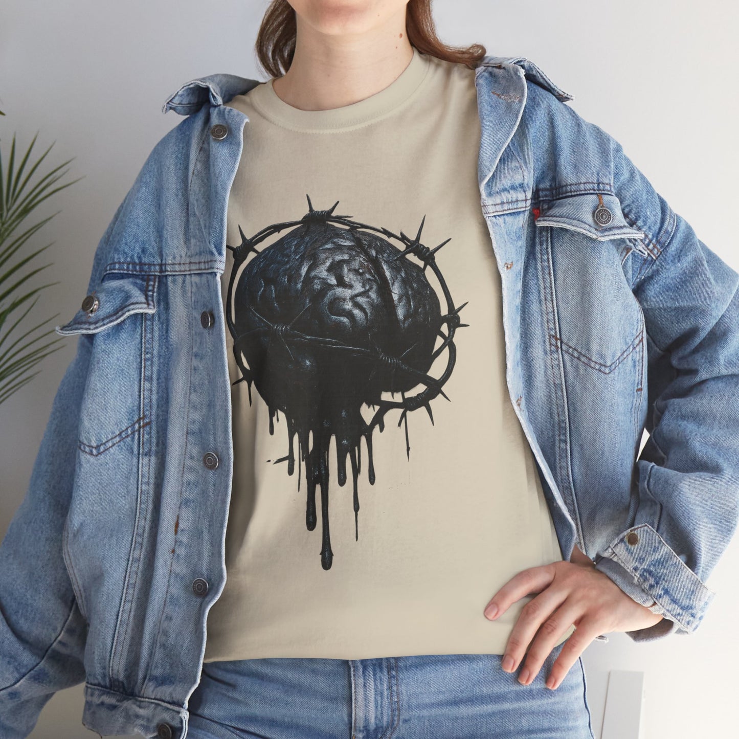 Dark Dripping Brain Tee, Unisex Heavy Cotton Shirt, Horror Fashion, Gothic Grunge Apparel, Edgy Gift for Him/Her