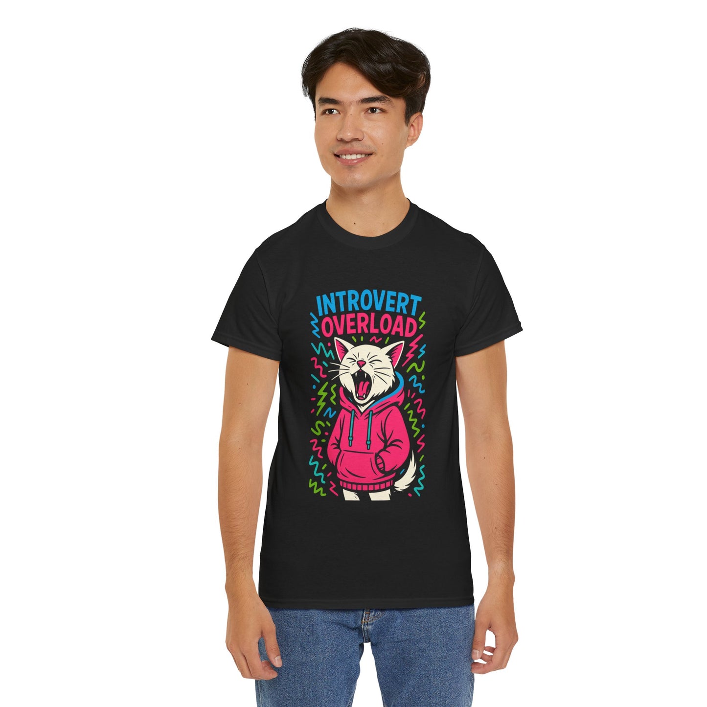Introvert Overload Cat Shirt, Funny Hoodie Cat Tee, Social Anxiety Meme Shirt, Unisex Gift for Cat Lovers, Loud Crowd Humor Top