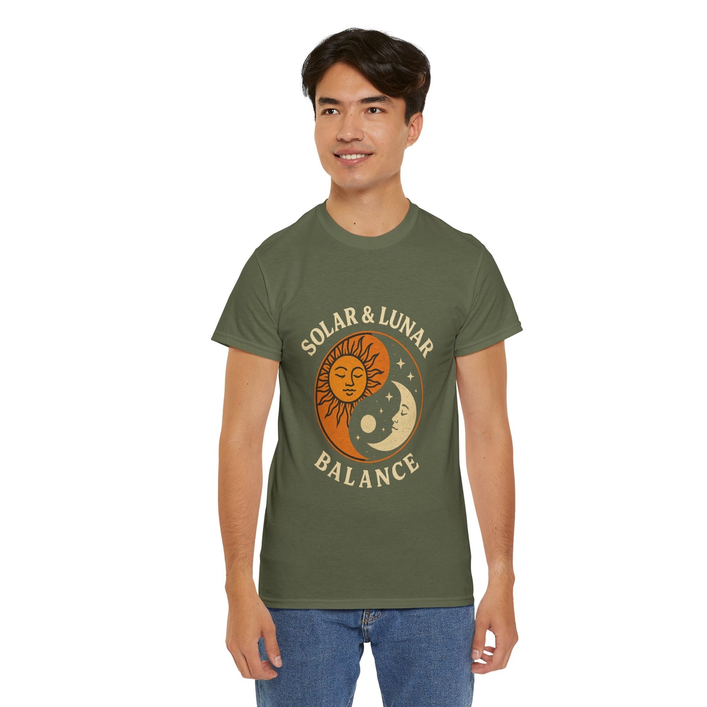 Solar & Lunar Balance T-Shirt - Yin Yang Sun and Moon Tee - Unisex Vintage Astrology Shirt - Retro Celestial Spiritual Gift
