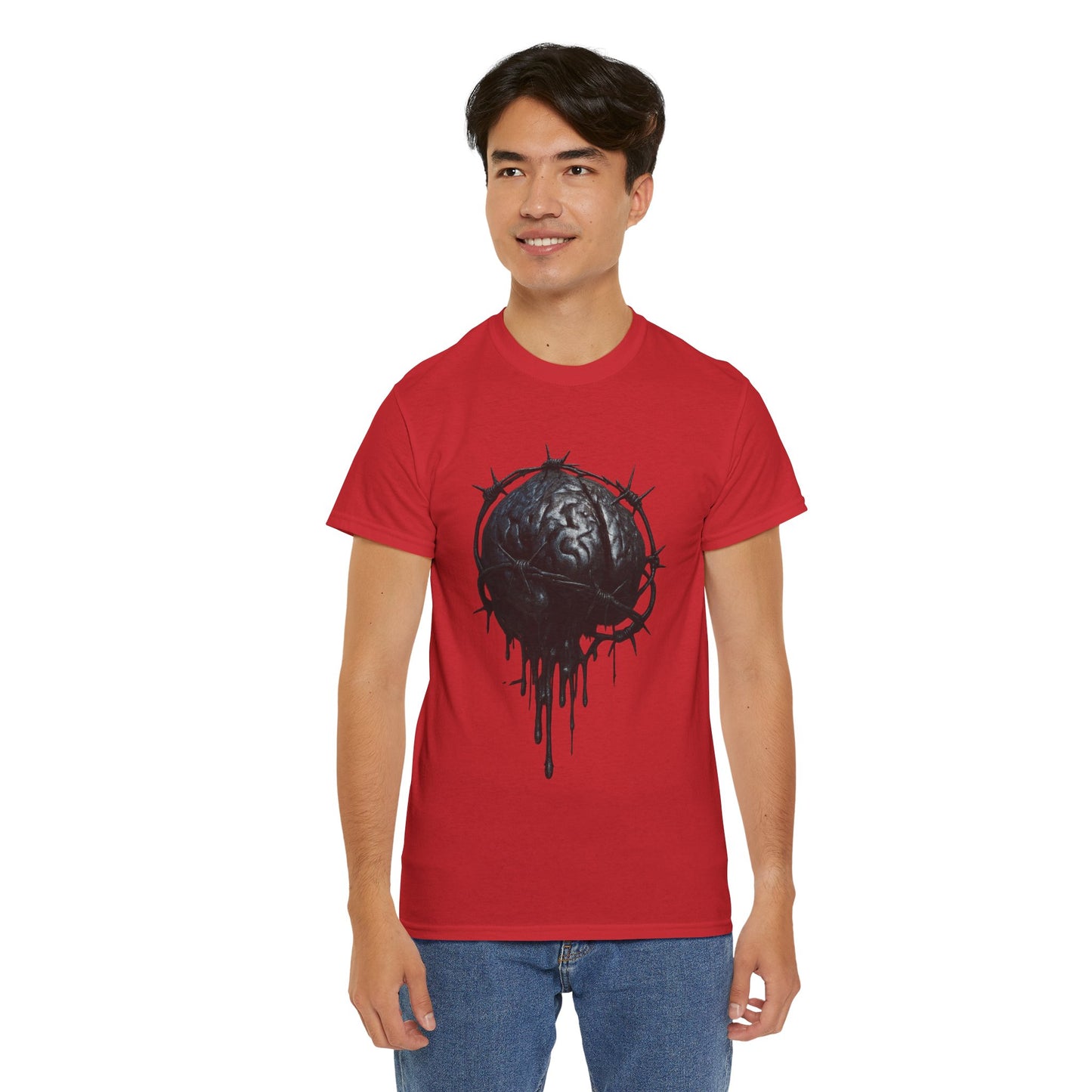 Dark Dripping Brain Tee, Unisex Heavy Cotton Shirt, Horror Fashion, Gothic Grunge Apparel, Edgy Gift for Him/Her