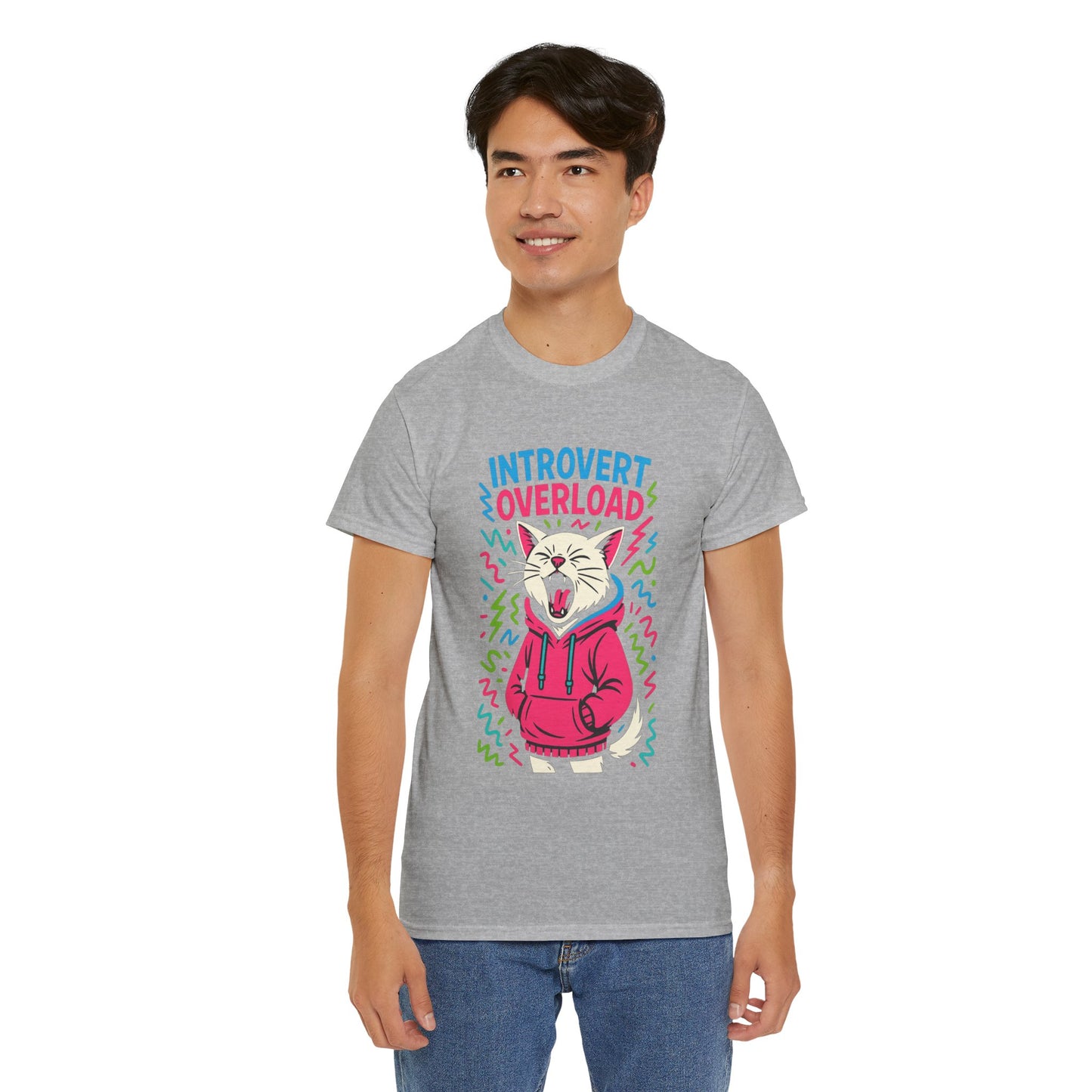 Introvert Overload Cat Shirt, Funny Hoodie Cat Tee, Social Anxiety Meme Shirt, Unisex Gift for Cat Lovers, Loud Crowd Humor Top