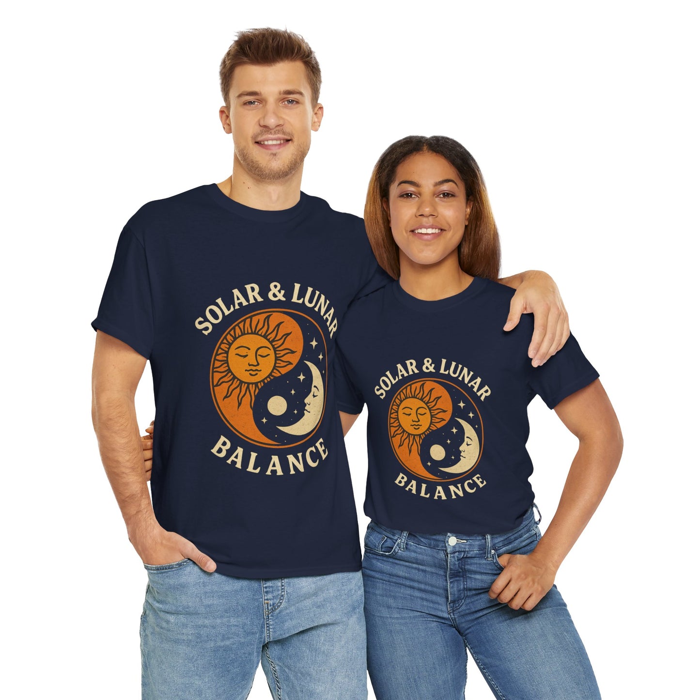 Solar & Lunar Balance T-Shirt - Yin Yang Sun and Moon Tee - Unisex Vintage Astrology Shirt - Retro Celestial Spiritual Gift