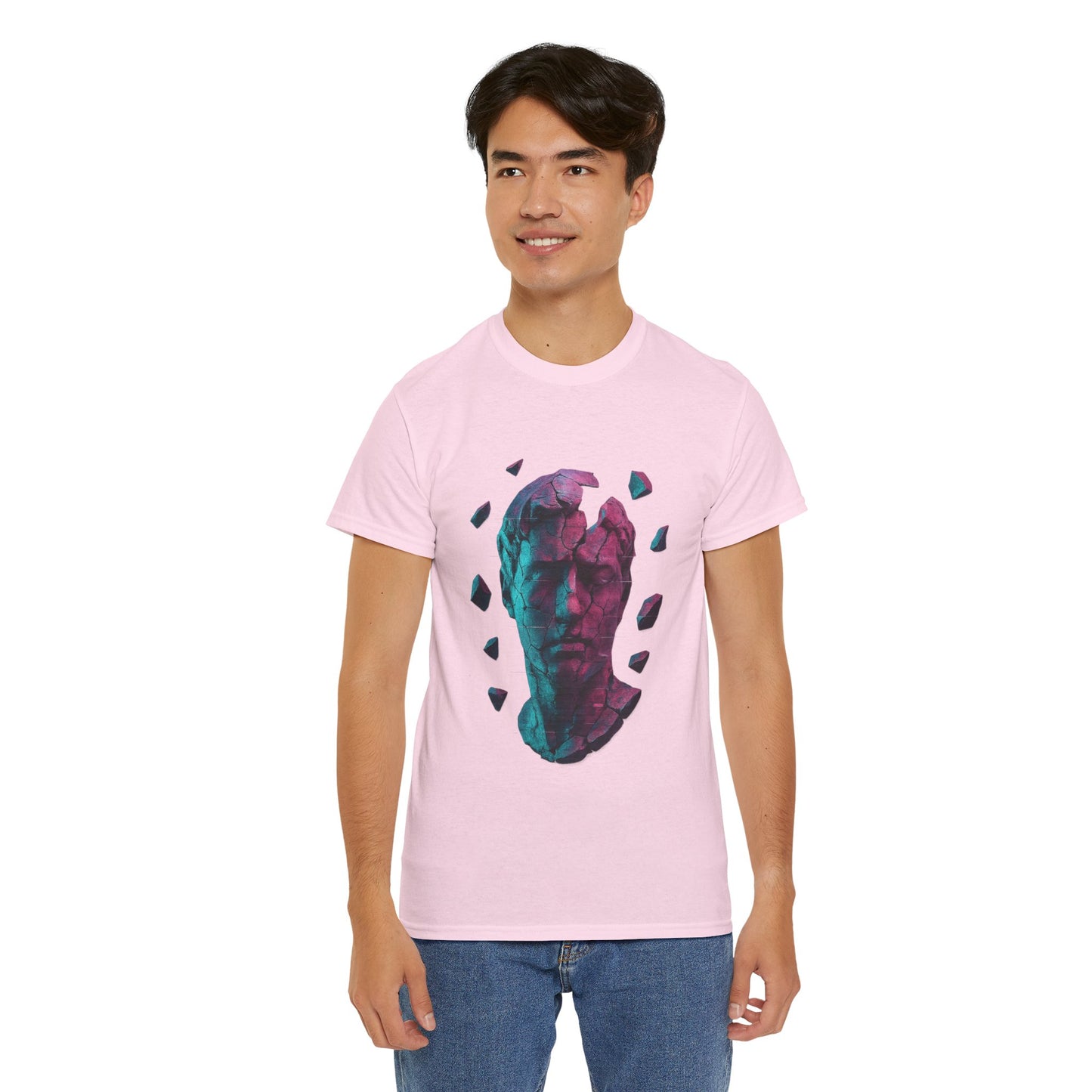 Broken Statue T-Shirt, Unisex Heavy Cotton Tee, Vaporwave Shirt, Glitch Aesthetic Art, Digital Decay Design