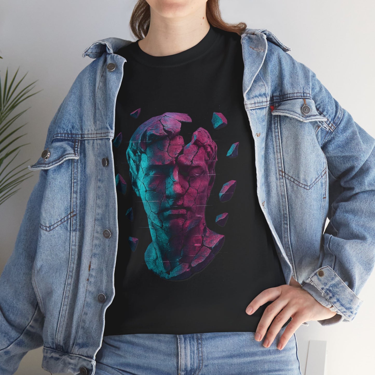 Broken Statue T-Shirt, Unisex Heavy Cotton Tee, Vaporwave Shirt, Glitch Aesthetic Art, Digital Decay Design
