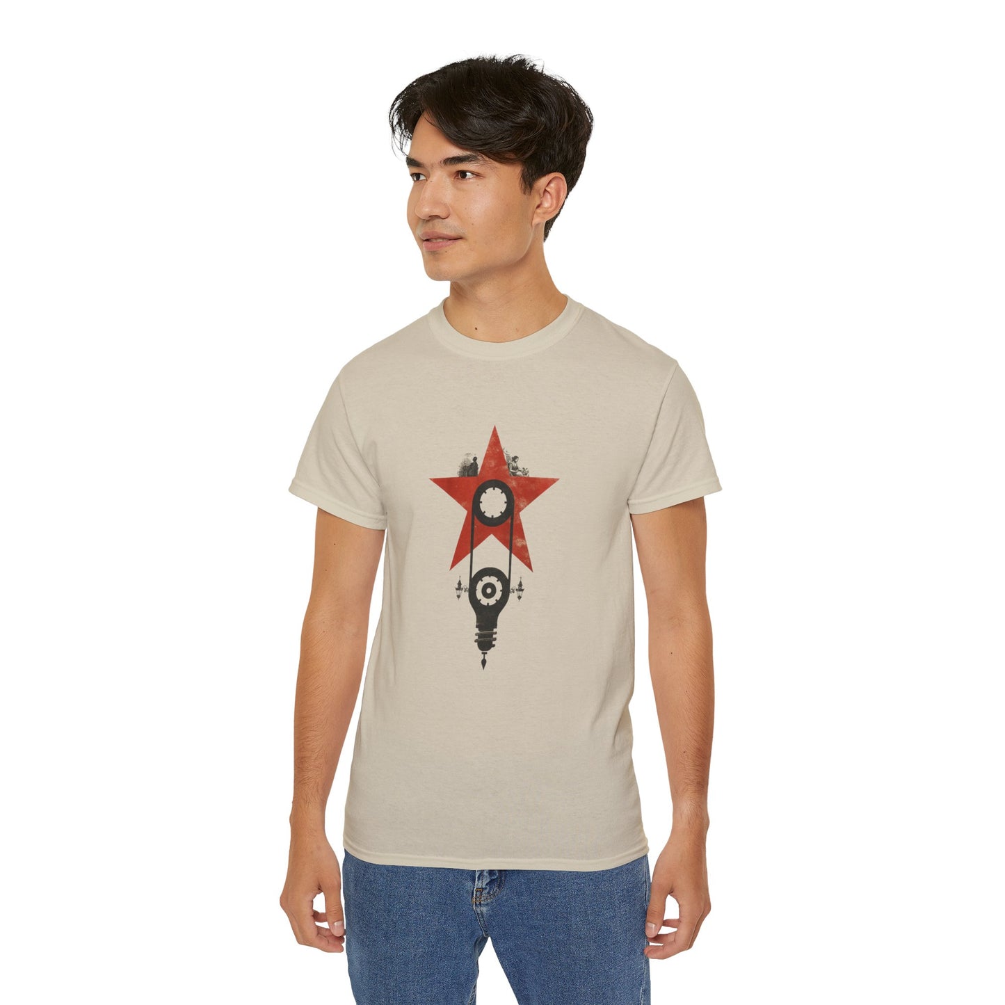 Red Star Mechanism Tee - Revolution T-Shirt, Steampunk Gear Shirt, Vintage Tech Art, Unisex Retro Design Tee