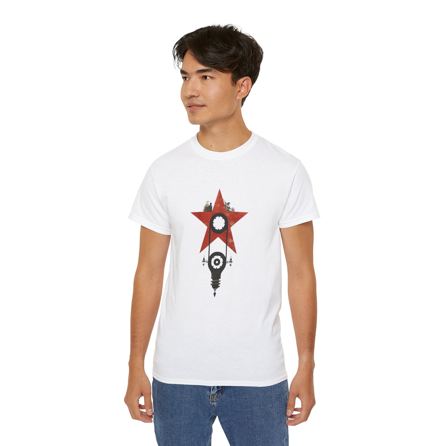 Red Star Mechanism Tee - Revolution T-Shirt, Steampunk Gear Shirt, Vintage Tech Art, Unisex Retro Design Tee