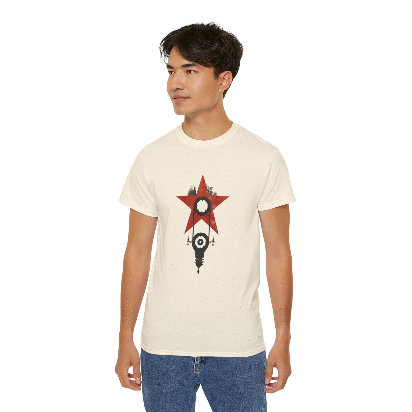 Red Star Mechanism Tee - Revolution T-Shirt, Steampunk Gear Shirt, Vintage Tech Art, Unisex Retro Design Tee