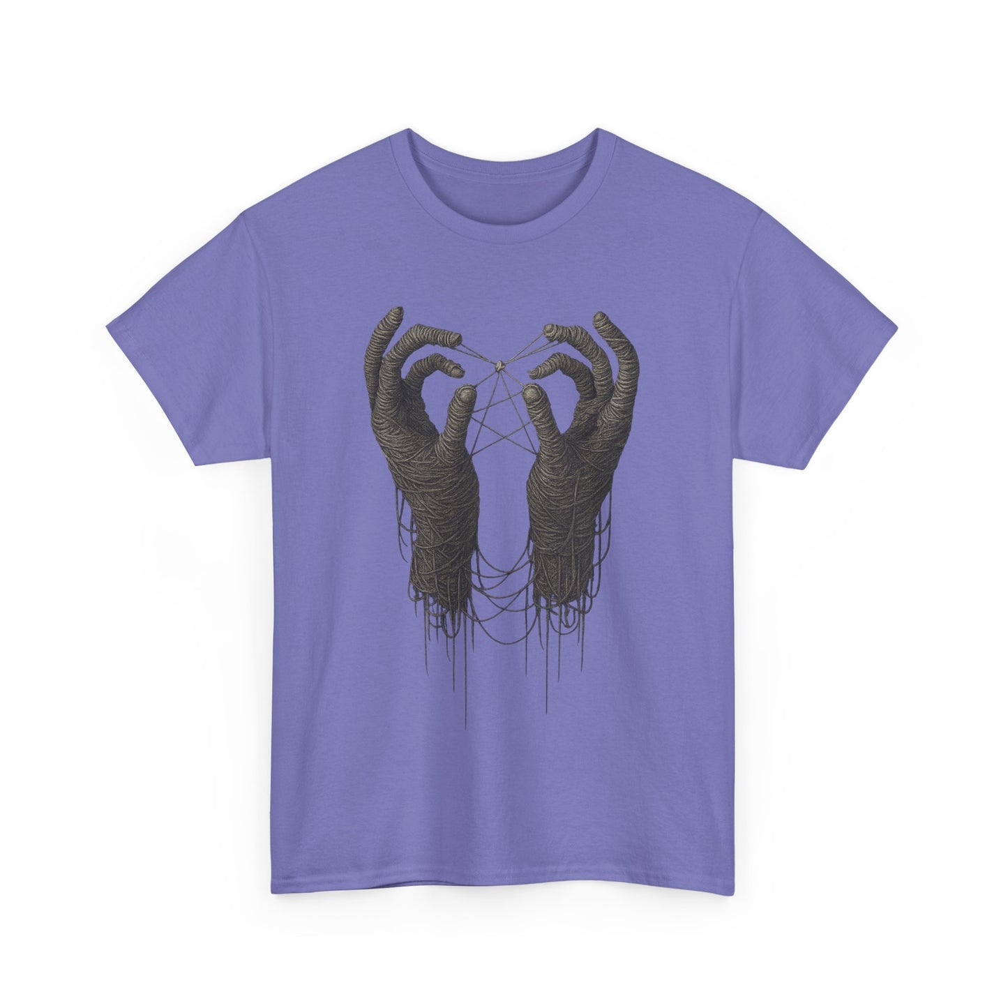 Mystic Thread Hands Unisex Heavy Cotton Tee, Dark Art Graphic T-Shirt, Witchy Aesthetic Shirt, Gothic Casual Wear, Unique Gift for Him or Her