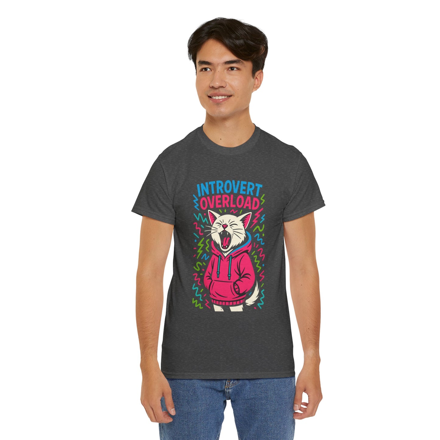 Introvert Overload Cat Shirt, Funny Hoodie Cat Tee, Social Anxiety Meme Shirt, Unisex Gift for Cat Lovers, Loud Crowd Humor Top