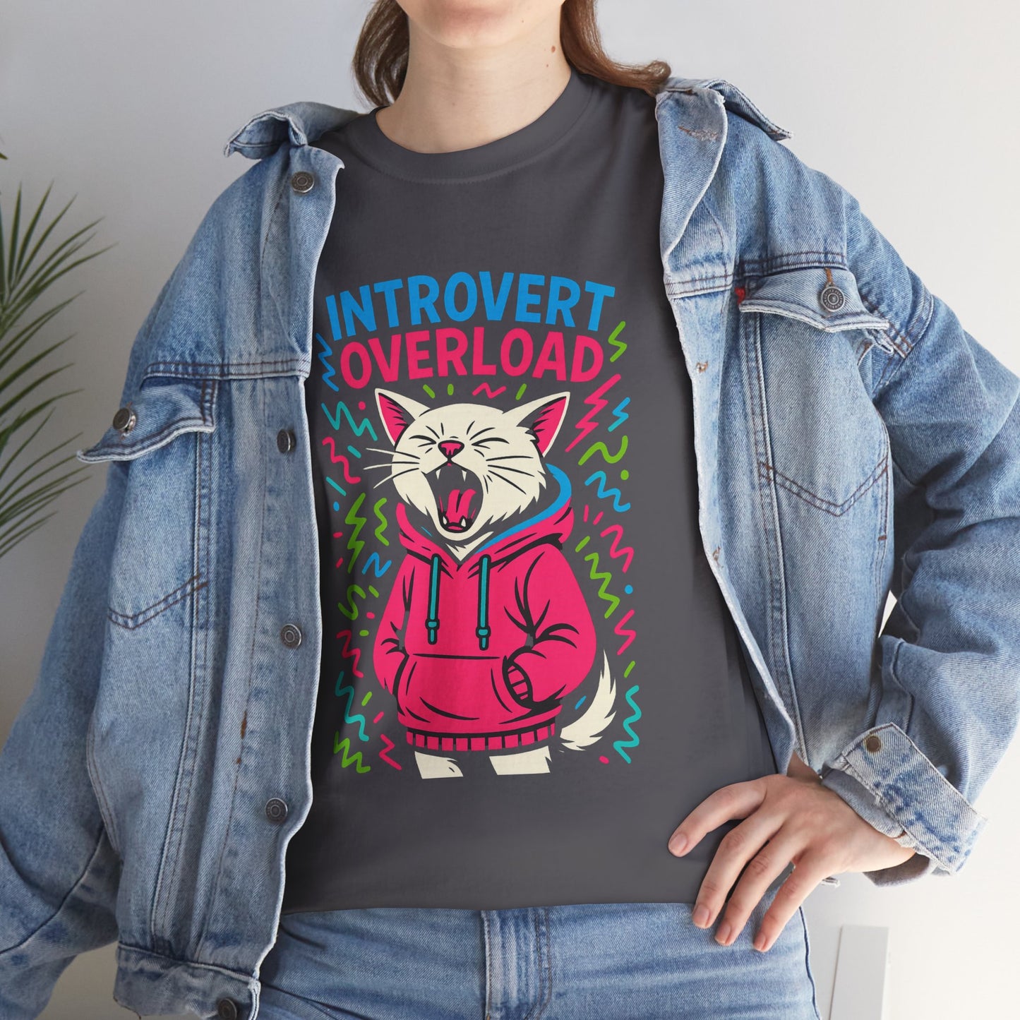 Introvert Overload Cat Shirt, Funny Hoodie Cat Tee, Social Anxiety Meme Shirt, Unisex Gift for Cat Lovers, Loud Crowd Humor Top