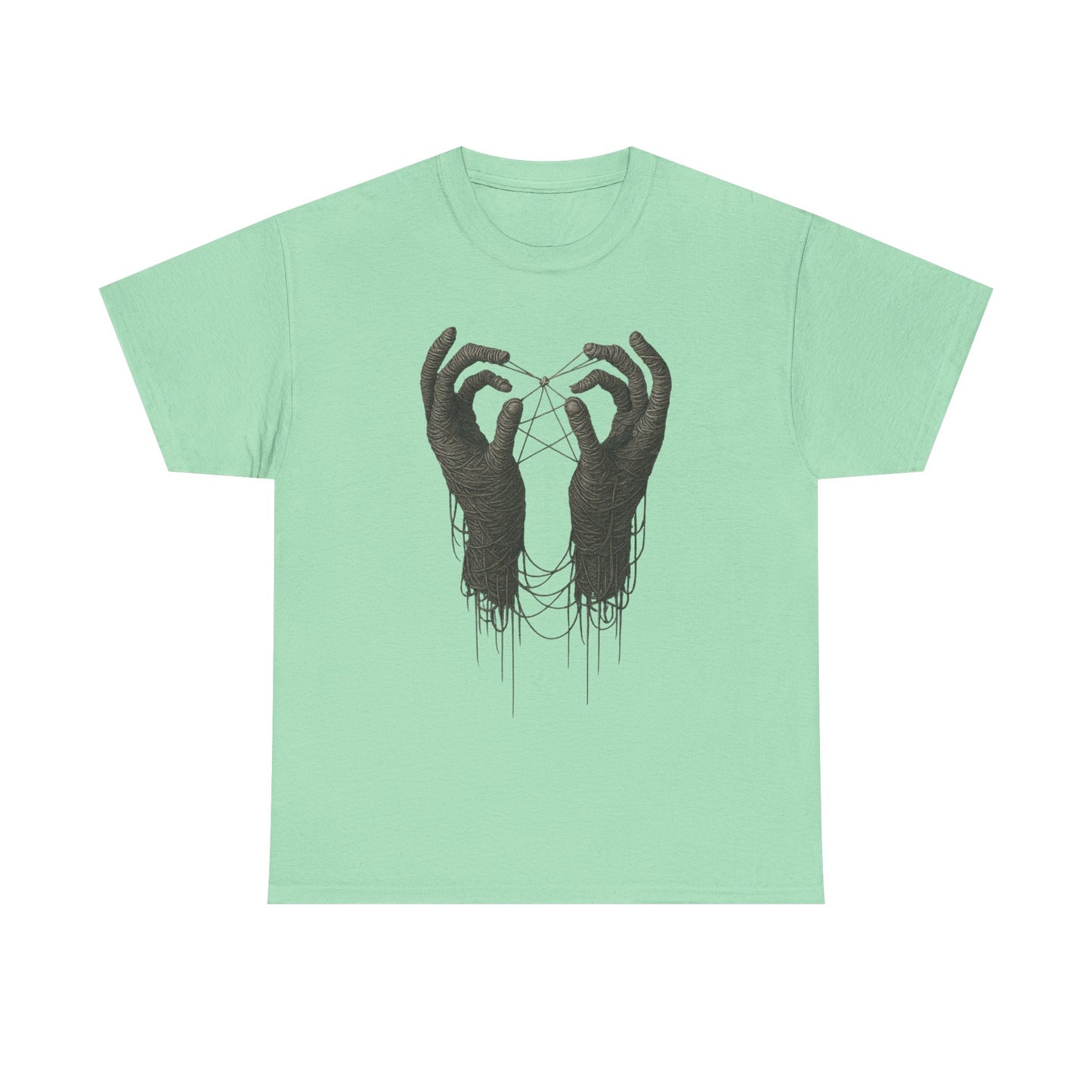 Mystic Thread Hands Unisex Heavy Cotton Tee, Dark Art Graphic T-Shirt, Witchy Aesthetic Shirt, Gothic Casual Wear, Unique Gift for Him or Her