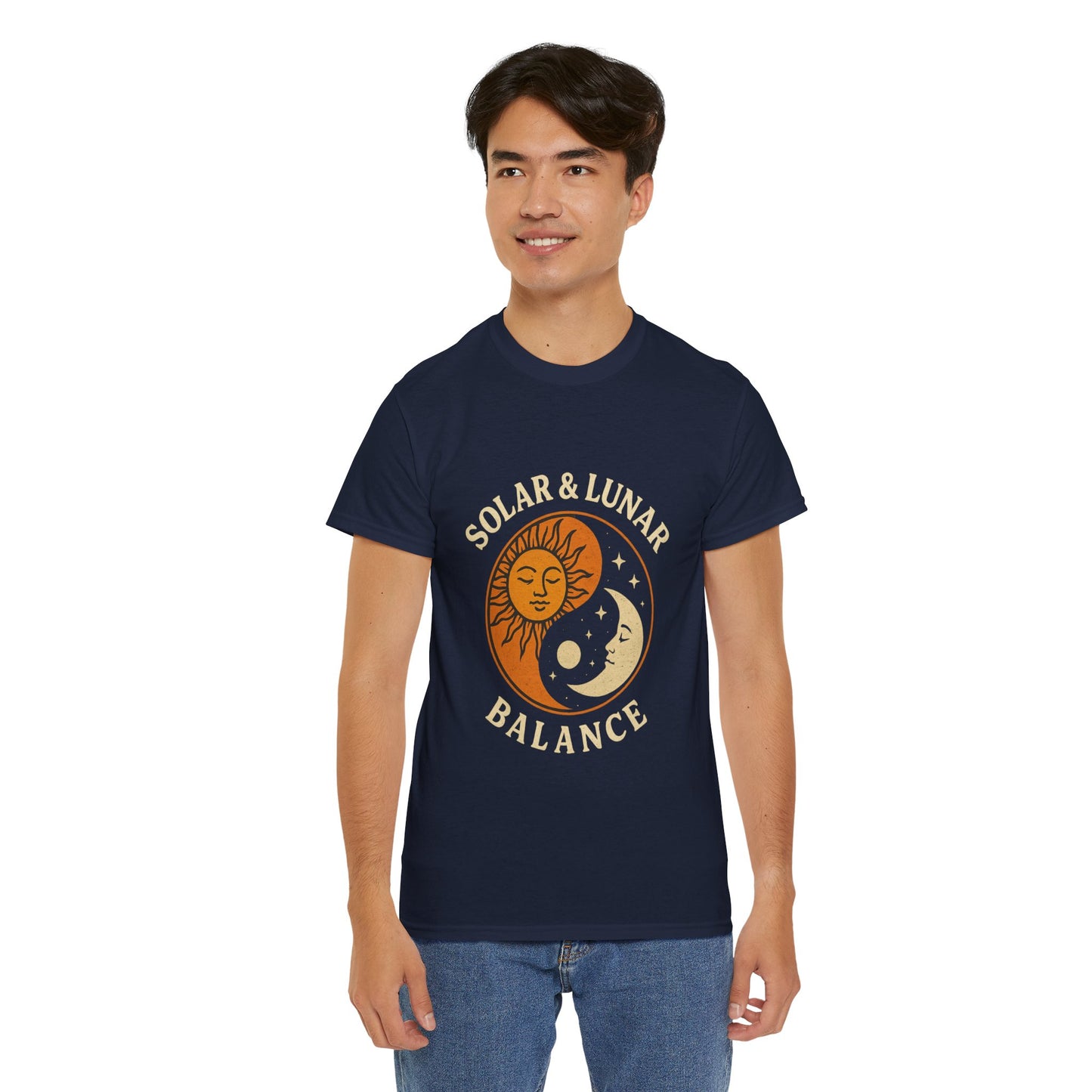 Solar & Lunar Balance T-Shirt - Yin Yang Sun and Moon Tee - Unisex Vintage Astrology Shirt - Retro Celestial Spiritual Gift