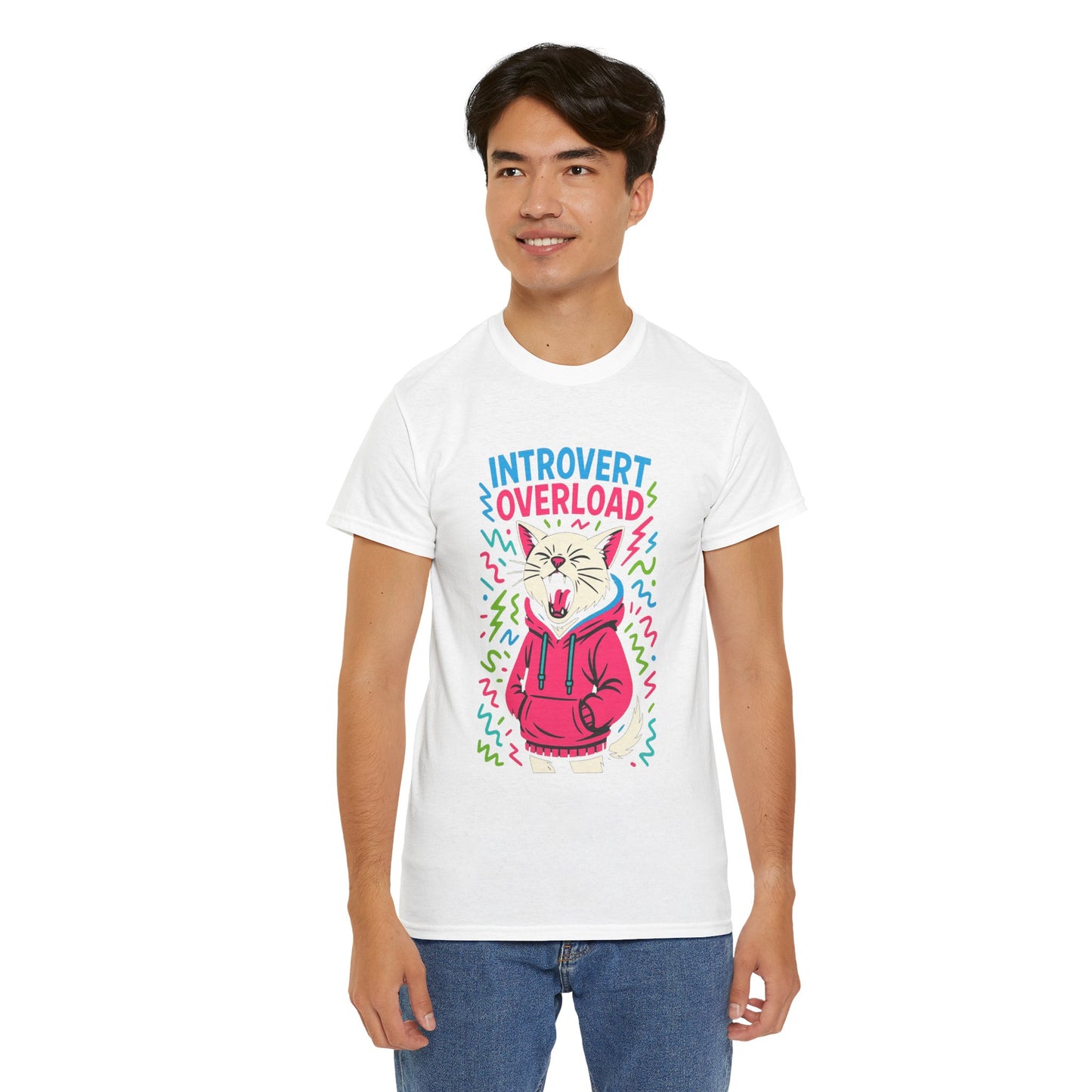 Introvert Overload Cat Shirt, Funny Hoodie Cat Tee, Social Anxiety Meme Shirt, Unisex Gift for Cat Lovers, Loud Crowd Humor Top