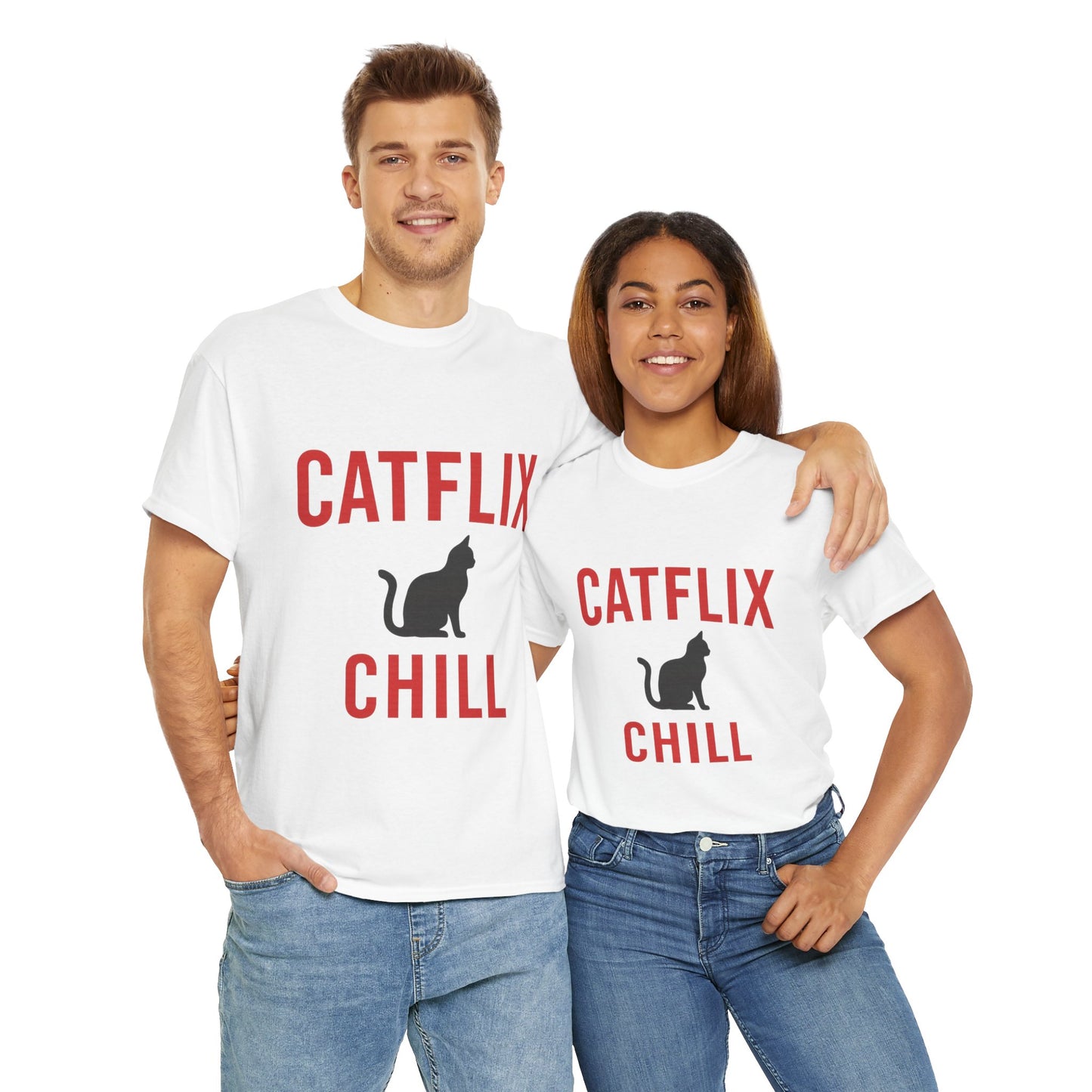 Catflix & Chill T-Shirt – Funny Cat Meme Shirt – Cozy Netflix Parody Tee – Unisex Cat Lover Gift