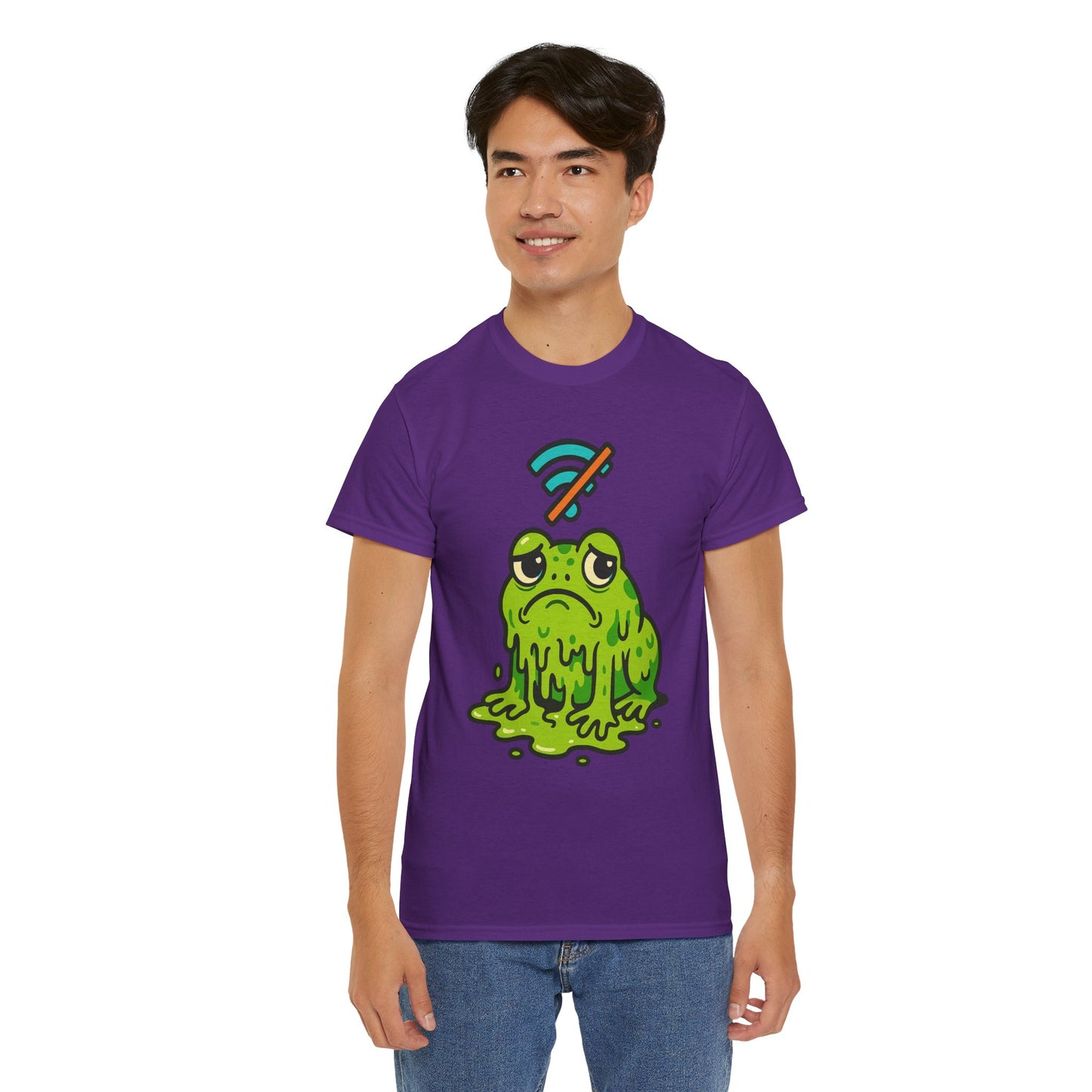Melting Frog Meme T-Shirt, Funny No WiFi Tee, Internet Is Down Shirt, Cute Cartoon Frog Graphic, Gen Z Gift, Unisex Cotton Top