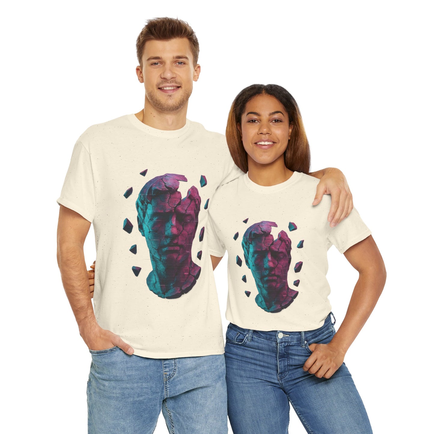 Broken Statue T-Shirt, Unisex Heavy Cotton Tee, Vaporwave Shirt, Glitch Aesthetic Art, Digital Decay Design
