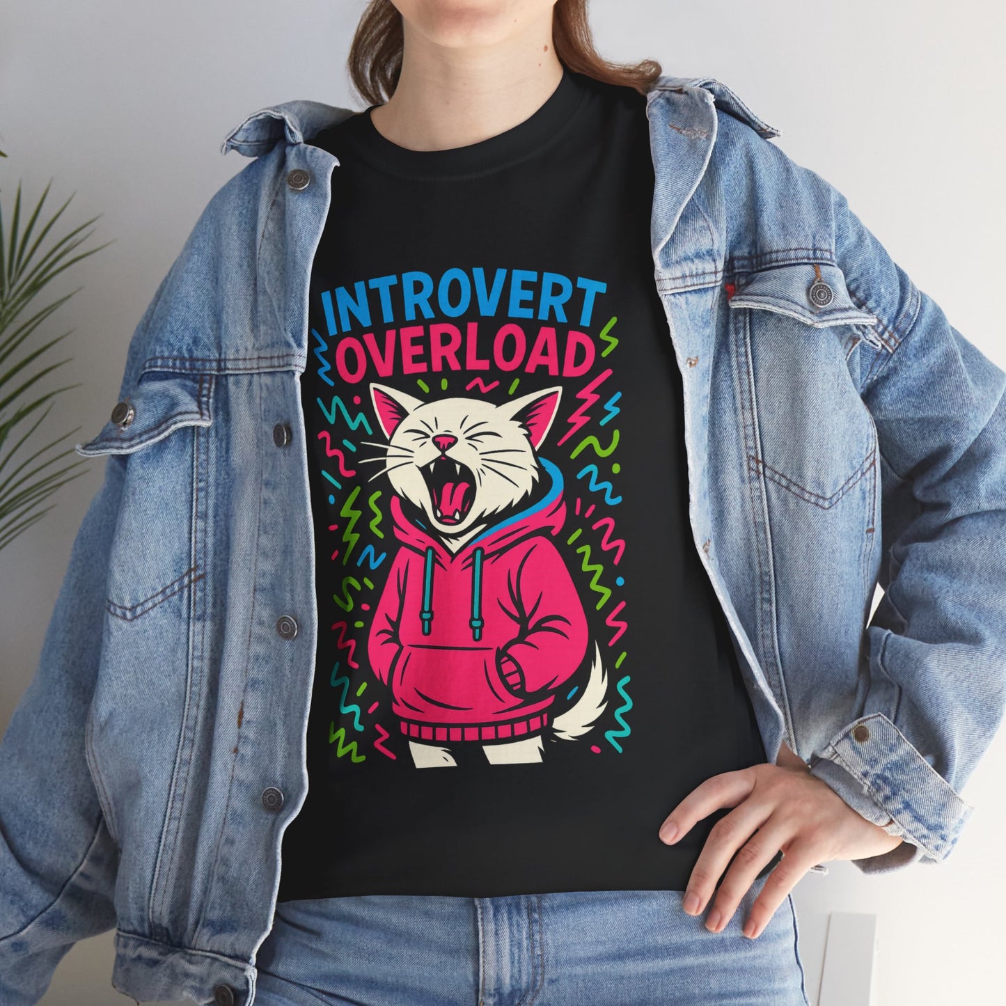 Introvert Overload Cat Shirt, Funny Hoodie Cat Tee, Social Anxiety Meme Shirt, Unisex Gift for Cat Lovers, Loud Crowd Humor Top