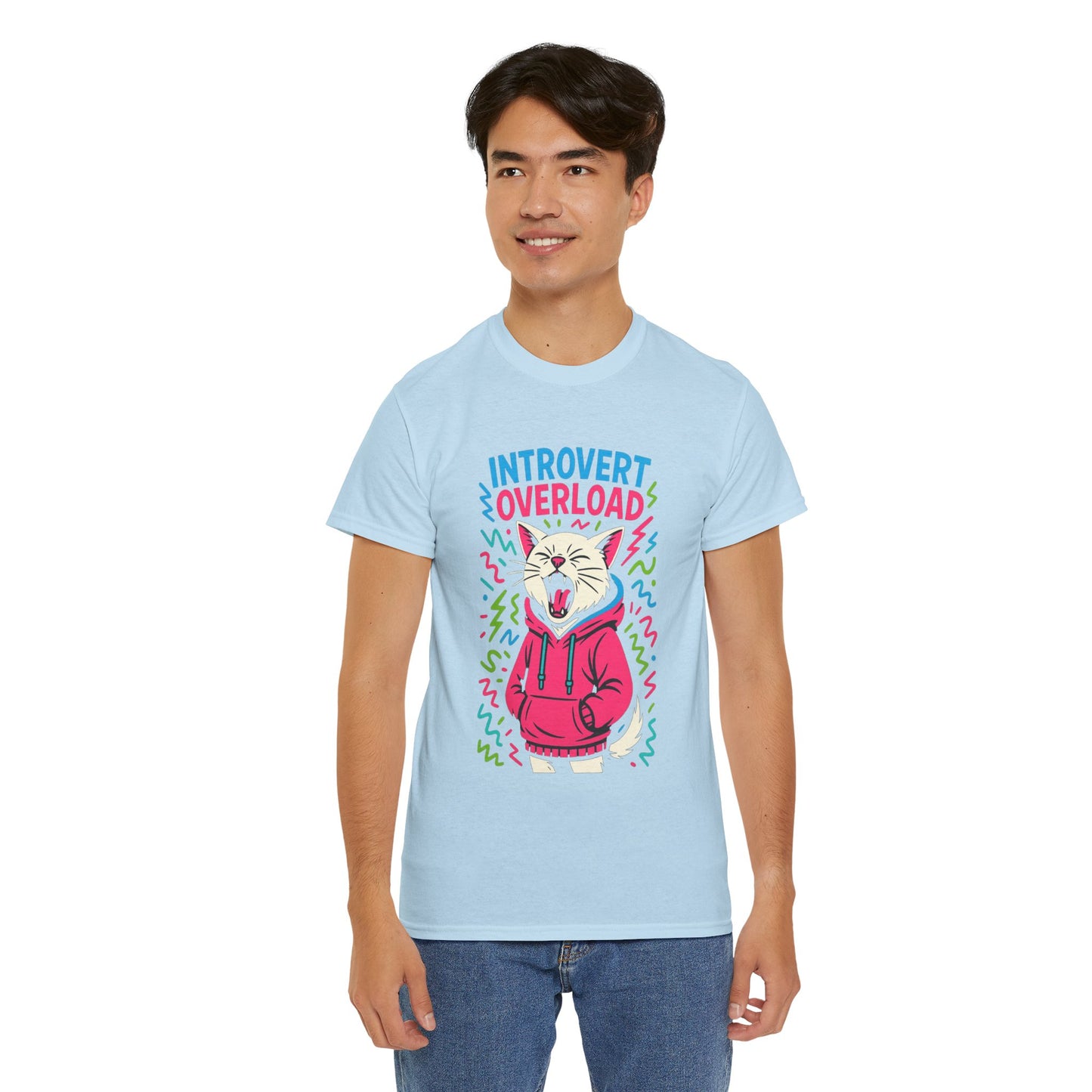 Introvert Overload Cat Shirt, Funny Hoodie Cat Tee, Social Anxiety Meme Shirt, Unisex Gift for Cat Lovers, Loud Crowd Humor Top