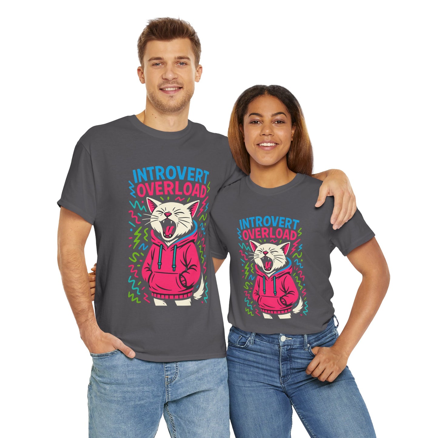 Introvert Overload Cat Shirt, Funny Hoodie Cat Tee, Social Anxiety Meme Shirt, Unisex Gift for Cat Lovers, Loud Crowd Humor Top