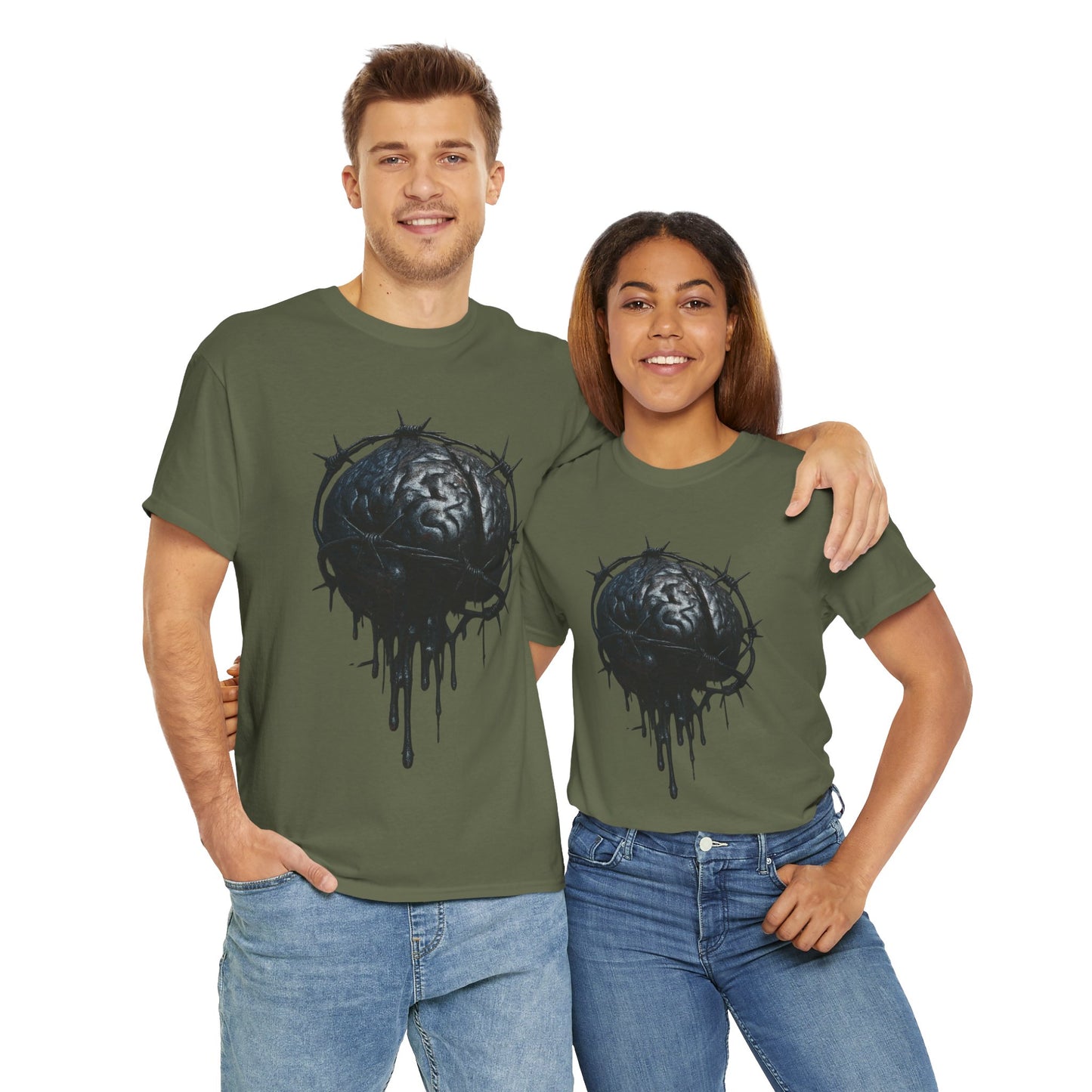 Dark Dripping Brain Tee, Unisex Heavy Cotton Shirt, Horror Fashion, Gothic Grunge Apparel, Edgy Gift for Him/Her