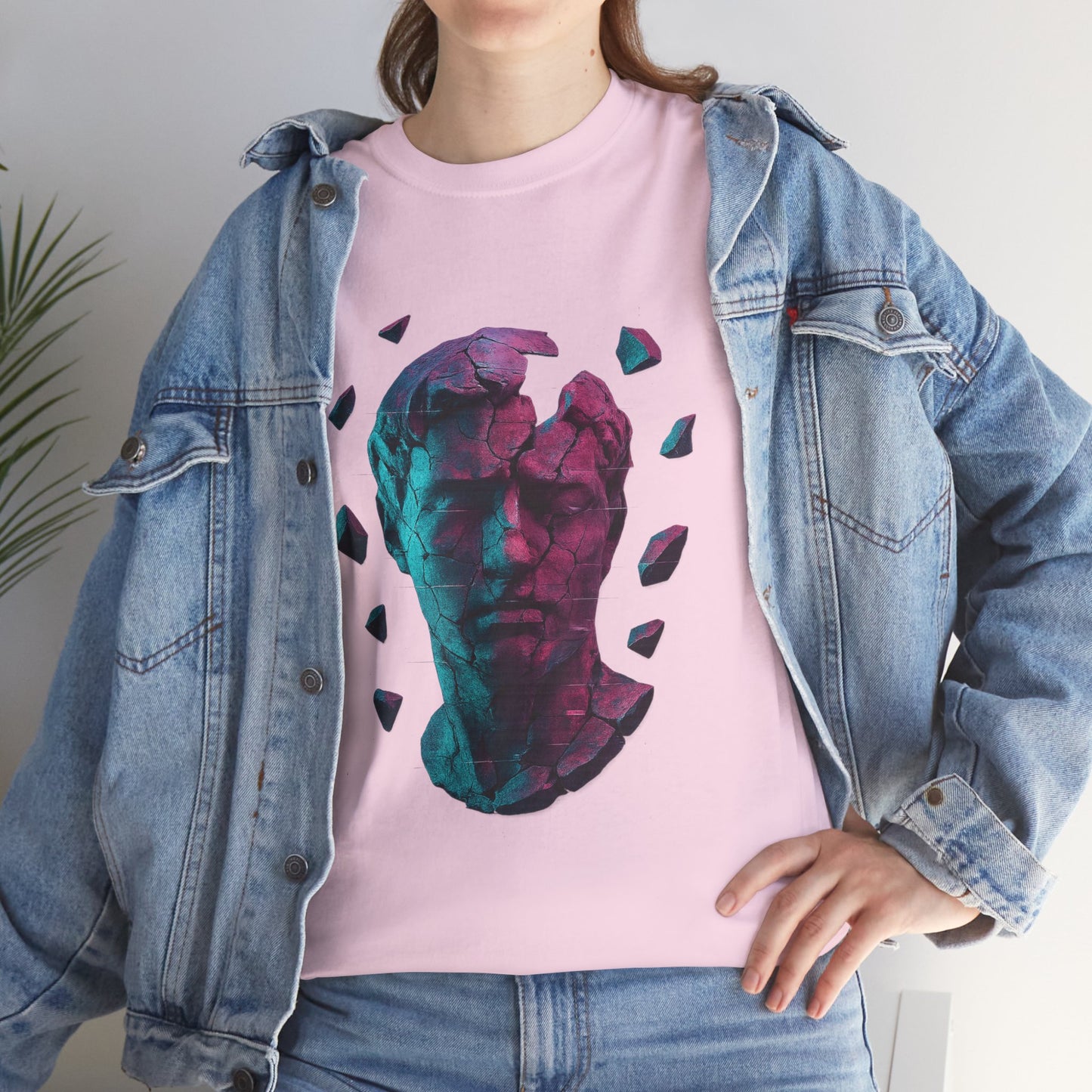 Broken Statue T-Shirt, Unisex Heavy Cotton Tee, Vaporwave Shirt, Glitch Aesthetic Art, Digital Decay Design