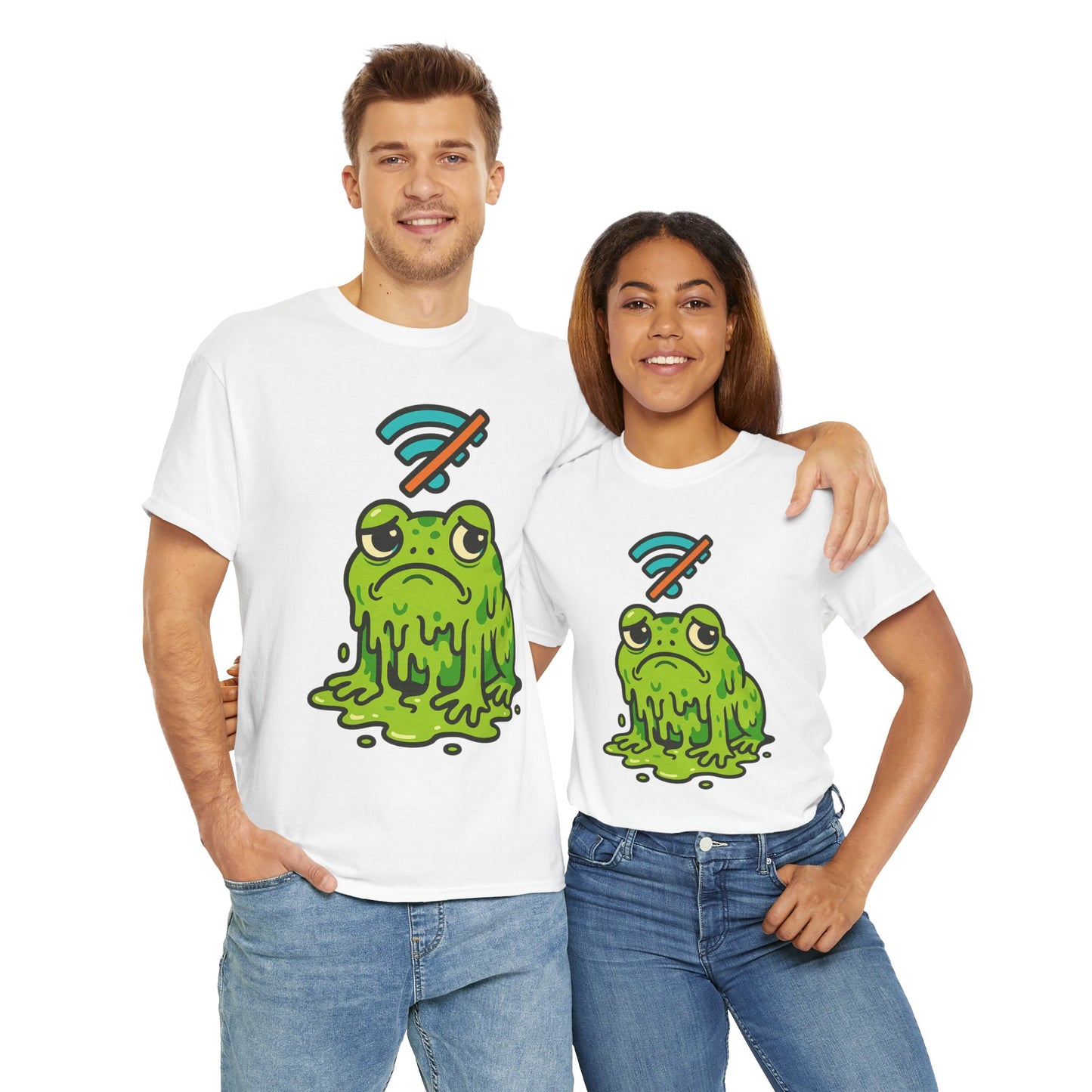 Melting Frog Meme T-Shirt, Funny No WiFi Tee, Internet Is Down Shirt, Cute Cartoon Frog Graphic, Gen Z Gift, Unisex Cotton Top