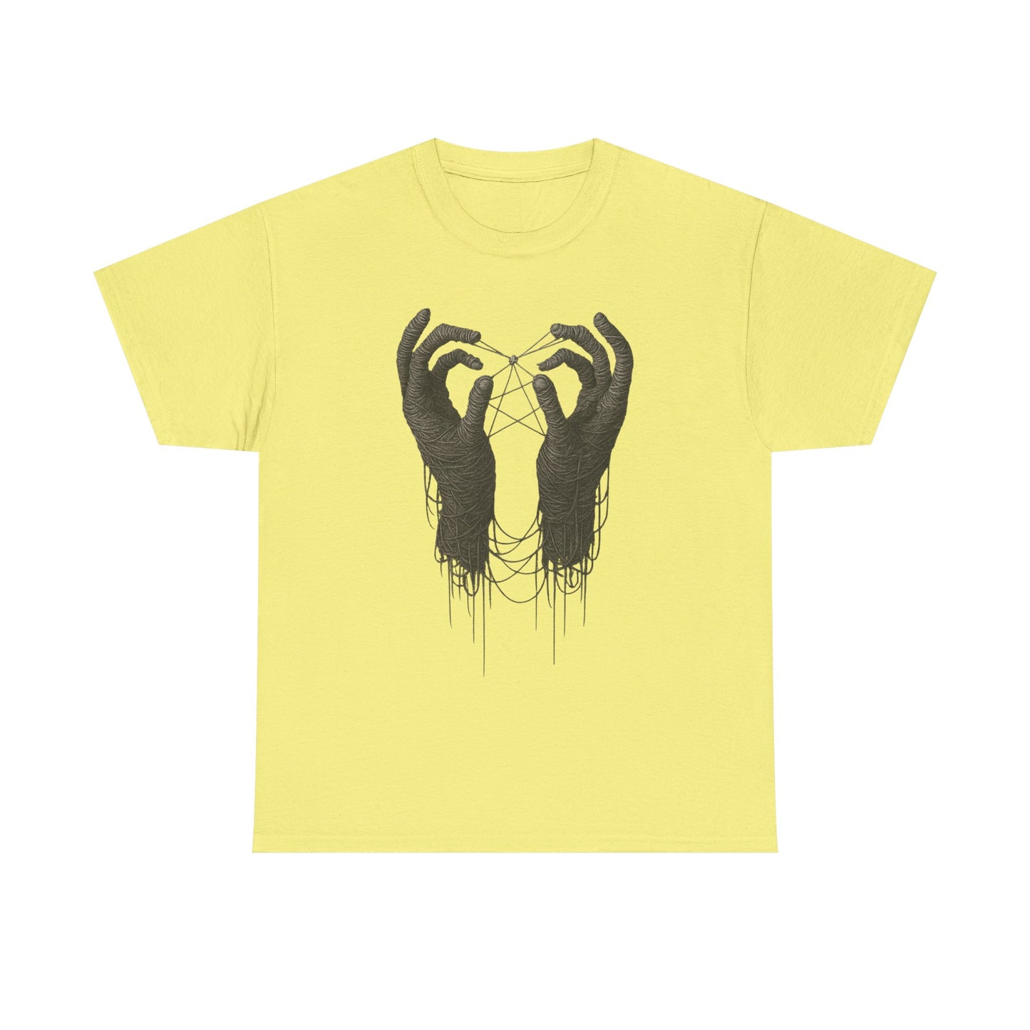 Mystic Thread Hands Unisex Heavy Cotton Tee, Dark Art Graphic T-Shirt, Witchy Aesthetic Shirt, Gothic Casual Wear, Unique Gift for Him or Her