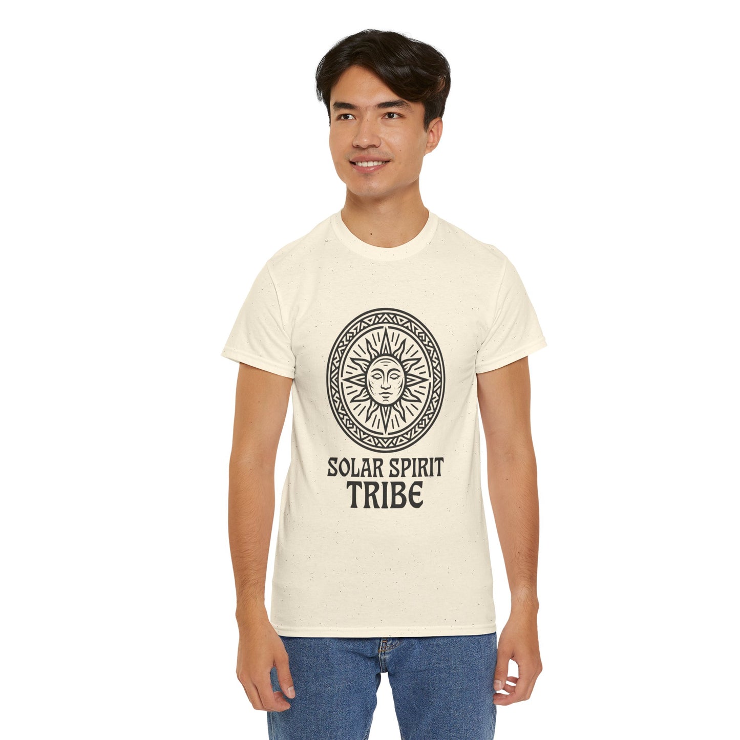 Solar Spirit Tribe Unisex T-Shirt, Sun Symbol Tee, Tribal Graphic Shirt, Boho Festival Top, Nature Lover Gift, Eco Spiritual Wear
