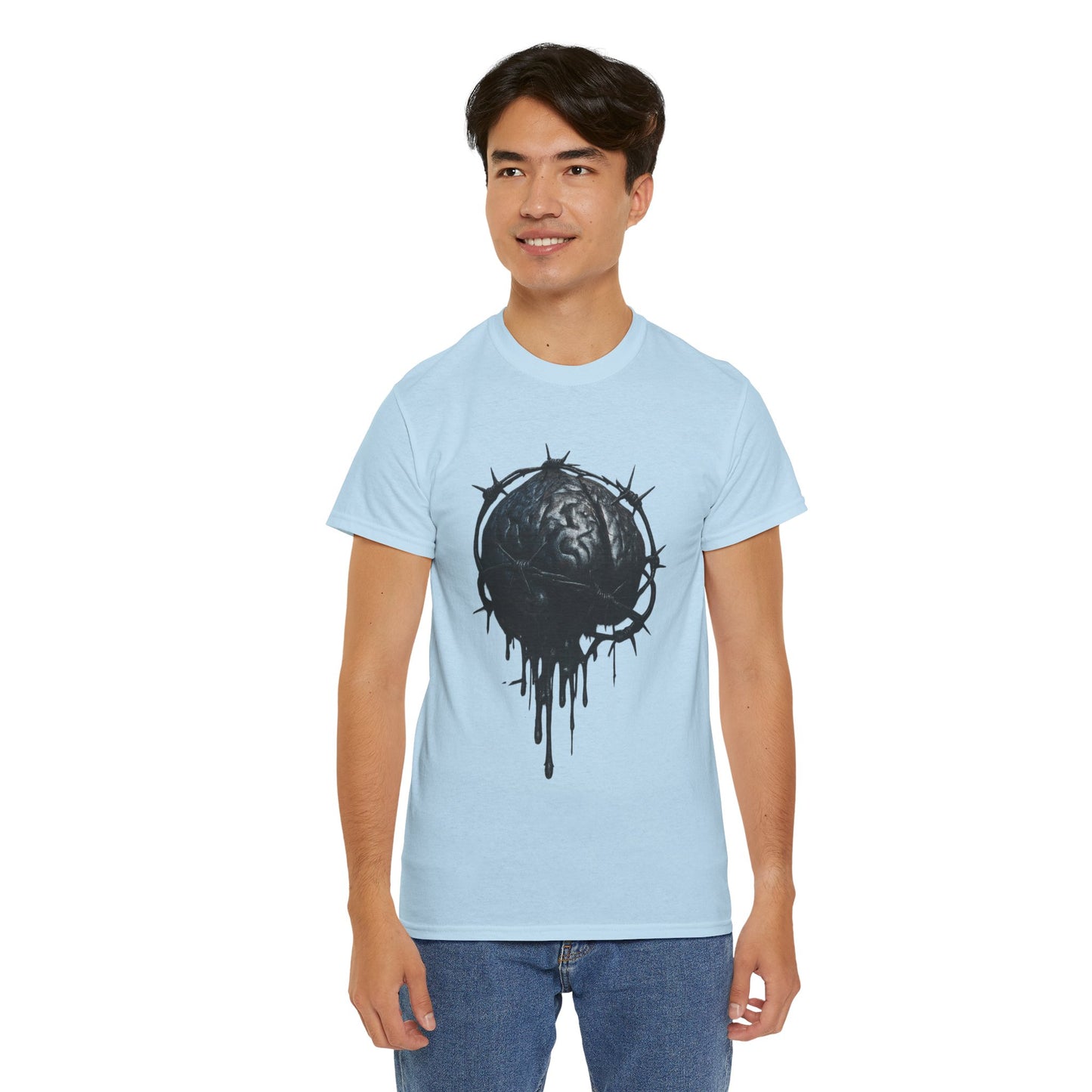Dark Dripping Brain Tee, Unisex Heavy Cotton Shirt, Horror Fashion, Gothic Grunge Apparel, Edgy Gift for Him/Her