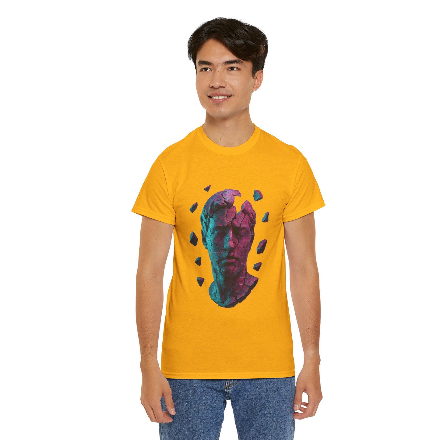 Broken Statue T-Shirt, Unisex Heavy Cotton Tee, Vaporwave Shirt, Glitch Aesthetic Art, Digital Decay Design