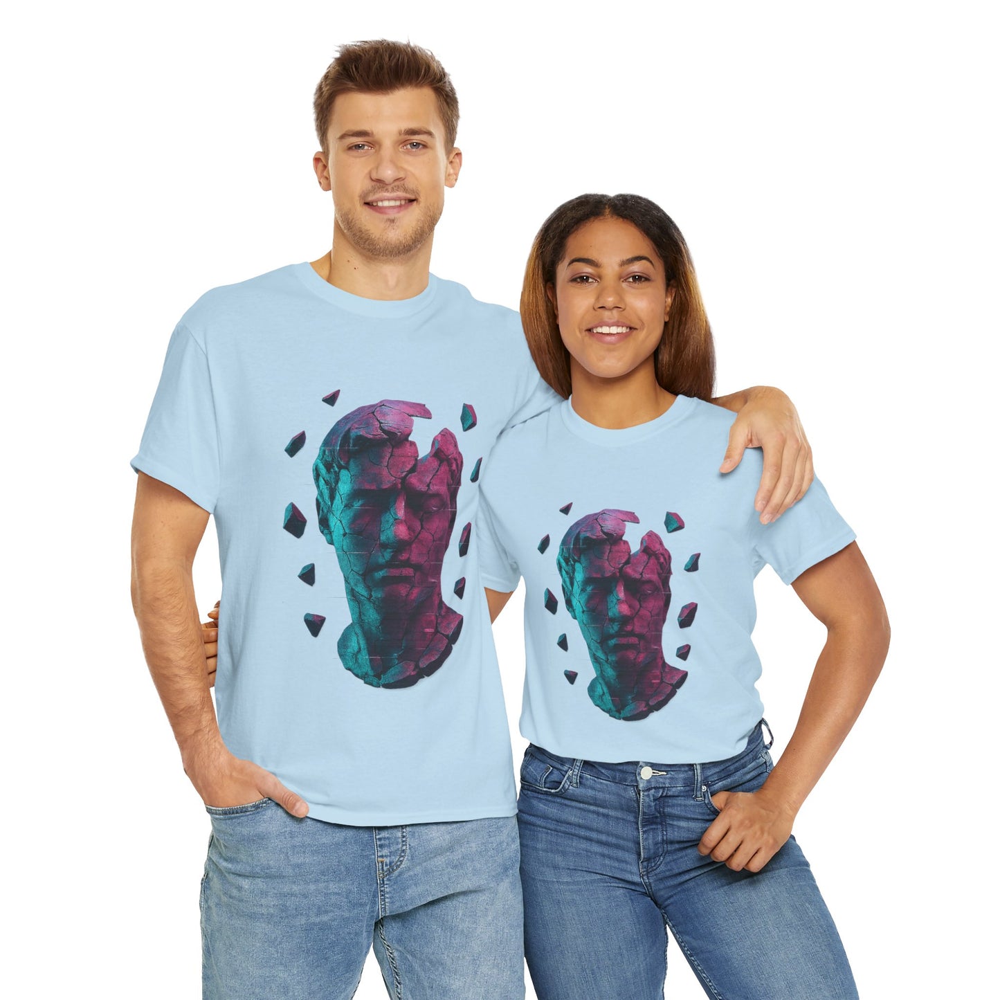 Broken Statue T-Shirt, Unisex Heavy Cotton Tee, Vaporwave Shirt, Glitch Aesthetic Art, Digital Decay Design