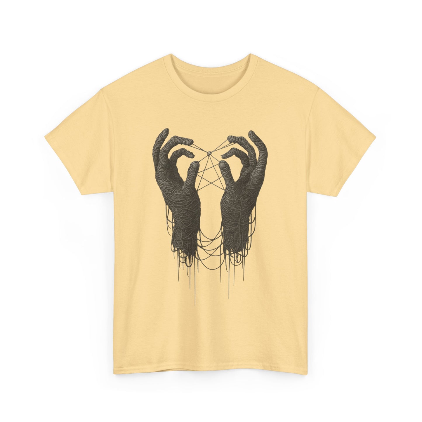 Mystic Thread Hands Unisex Heavy Cotton Tee, Dark Art Graphic T-Shirt, Witchy Aesthetic Shirt, Gothic Casual Wear, Unique Gift for Him or Her