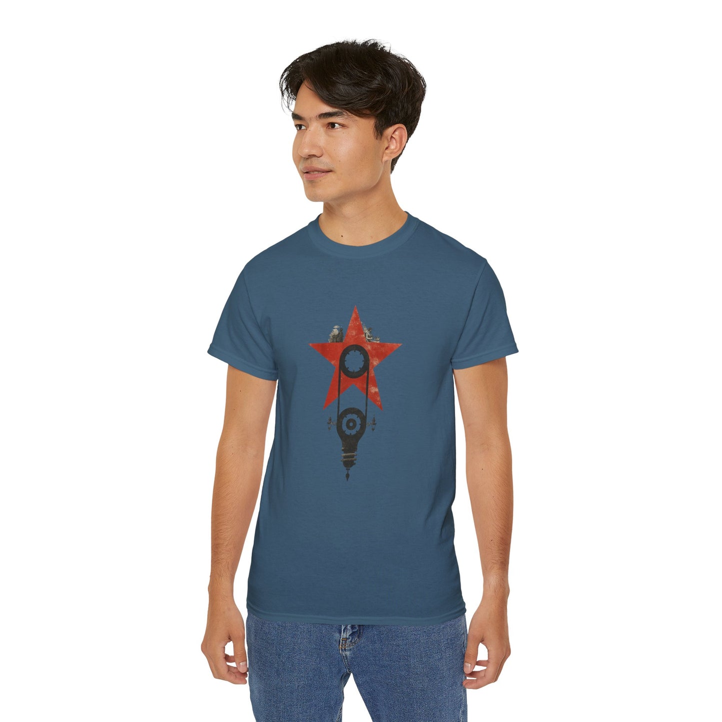 Red Star Mechanism Tee - Revolution T-Shirt, Steampunk Gear Shirt, Vintage Tech Art, Unisex Retro Design Tee
