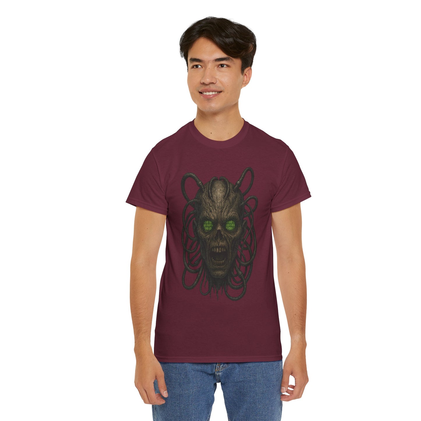 Neural Wraith T-Shirt, Gothic Horror Tee, Sci-Fi Skull Shirt, Cyberpunk Unisex Graphic, Dark Techwear