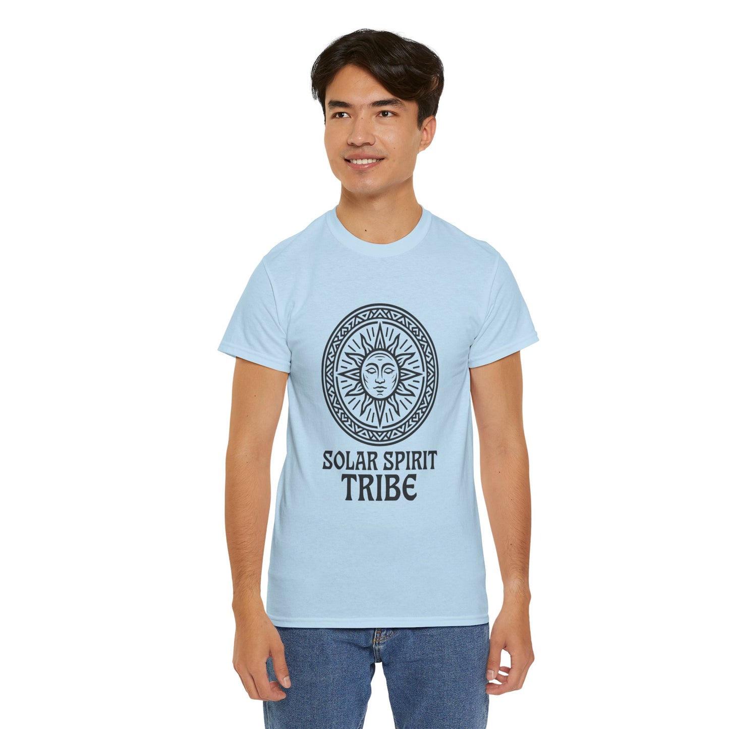 Solar Spirit Tribe Unisex T-Shirt, Sun Symbol Tee, Tribal Graphic Shirt, Boho Festival Top, Nature Lover Gift, Eco Spiritual Wear