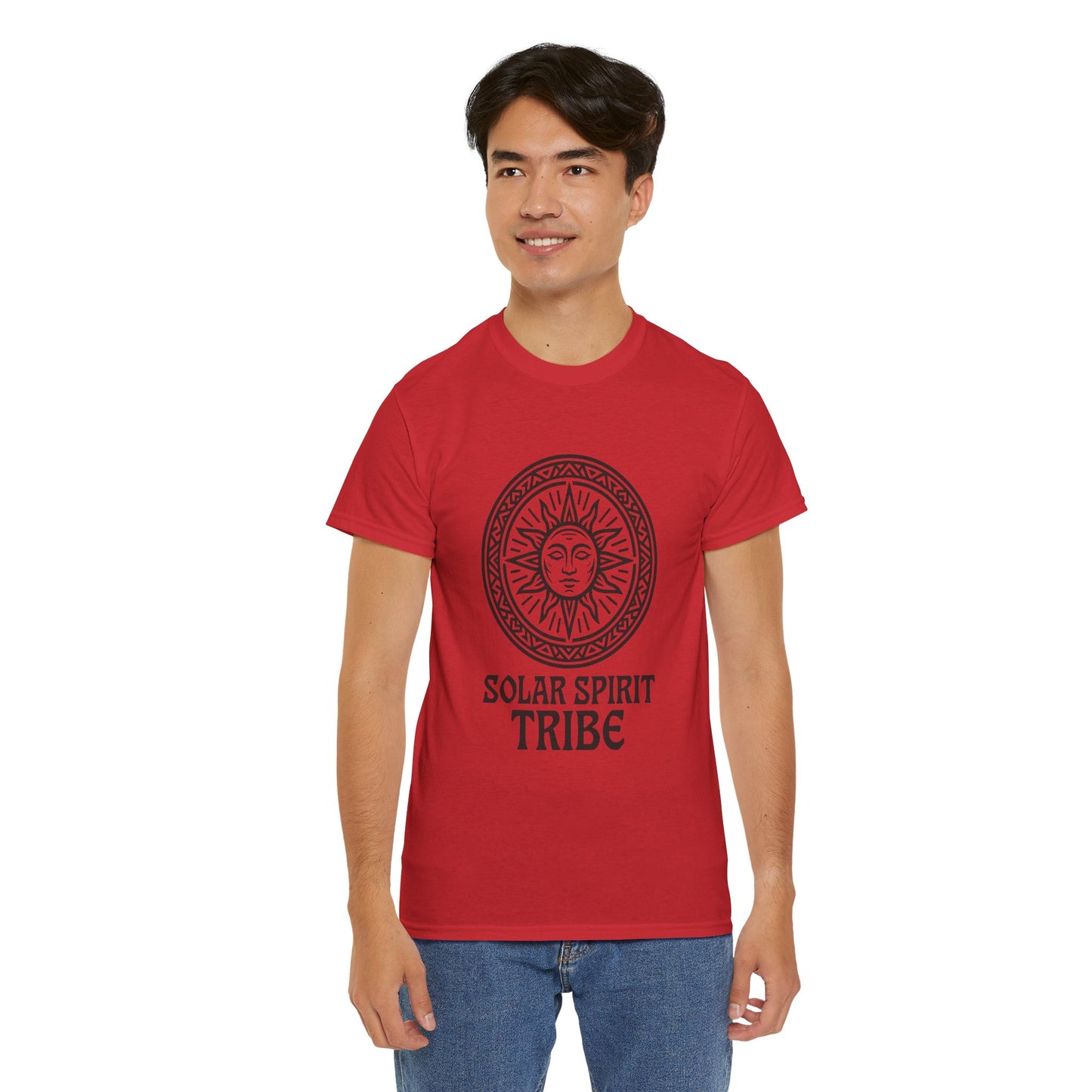 Solar Spirit Tribe Unisex T-Shirt, Sun Symbol Tee, Tribal Graphic Shirt, Boho Festival Top, Nature Lover Gift, Eco Spiritual Wear