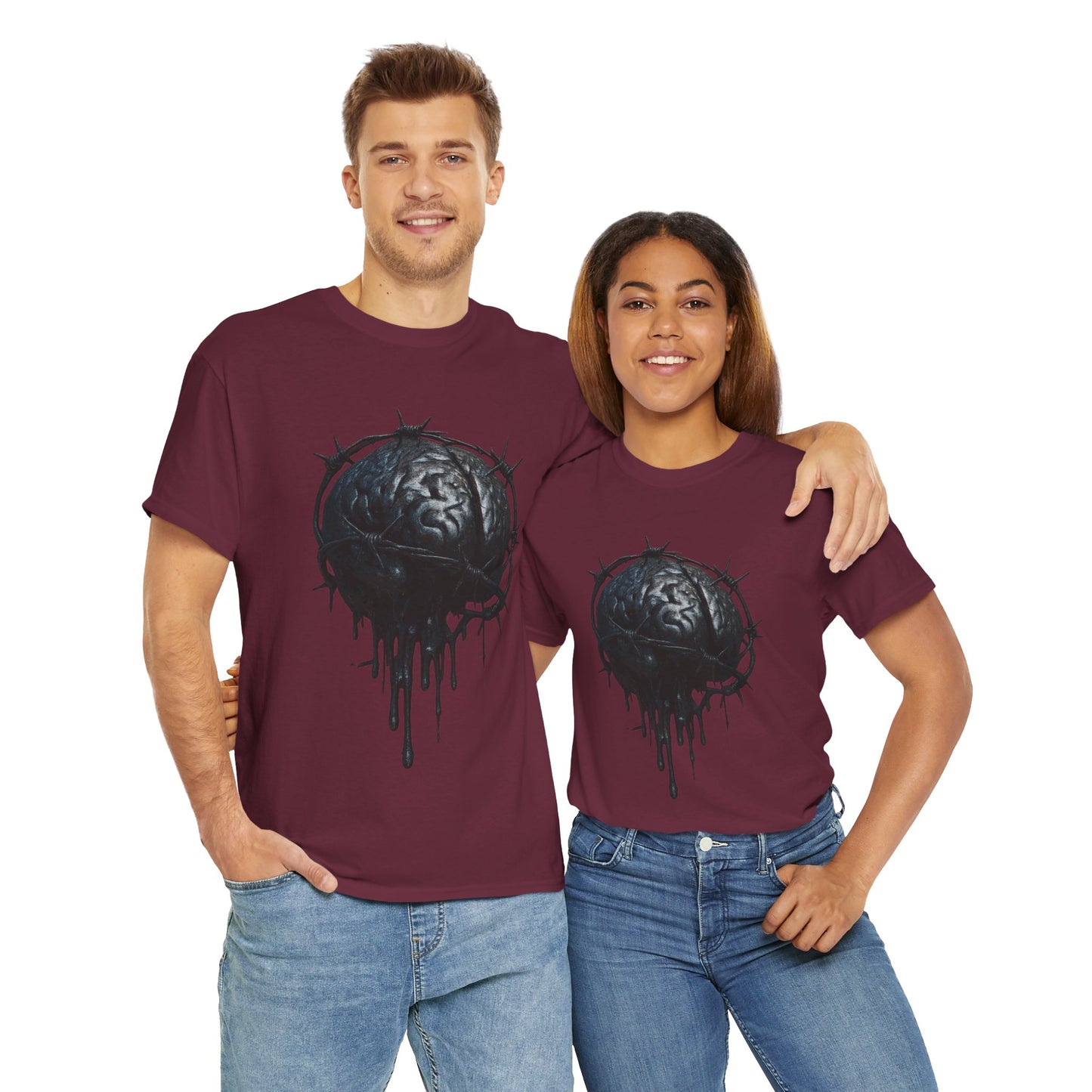 Dark Dripping Brain Tee, Unisex Heavy Cotton Shirt, Horror Fashion, Gothic Grunge Apparel, Edgy Gift for Him/Her
