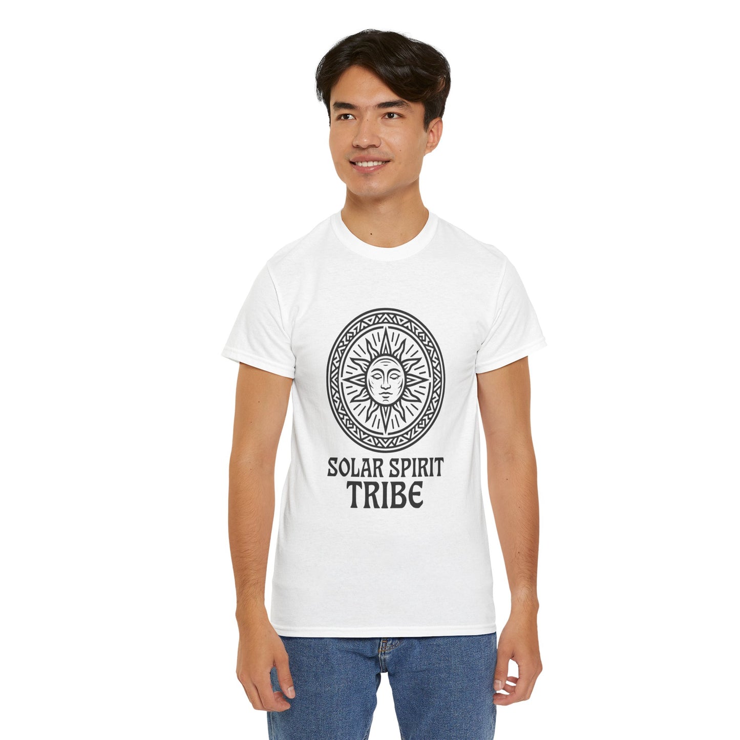 Solar Spirit Tribe Unisex T-Shirt, Sun Symbol Tee, Tribal Graphic Shirt, Boho Festival Top, Nature Lover Gift, Eco Spiritual Wear