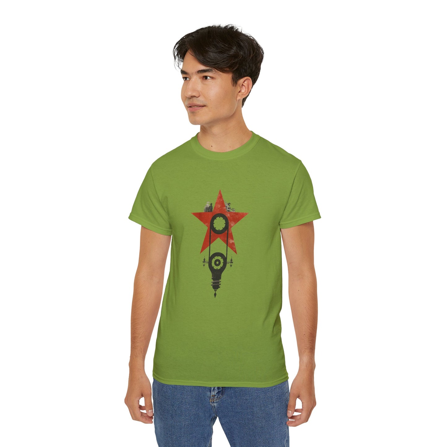 Red Star Mechanism Tee - Revolution T-Shirt, Steampunk Gear Shirt, Vintage Tech Art, Unisex Retro Design Tee