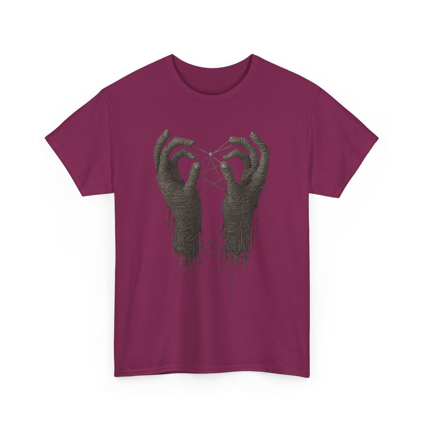 Mystic Thread Hands Unisex Heavy Cotton Tee, Dark Art Graphic T-Shirt, Witchy Aesthetic Shirt, Gothic Casual Wear, Unique Gift for Him or Her