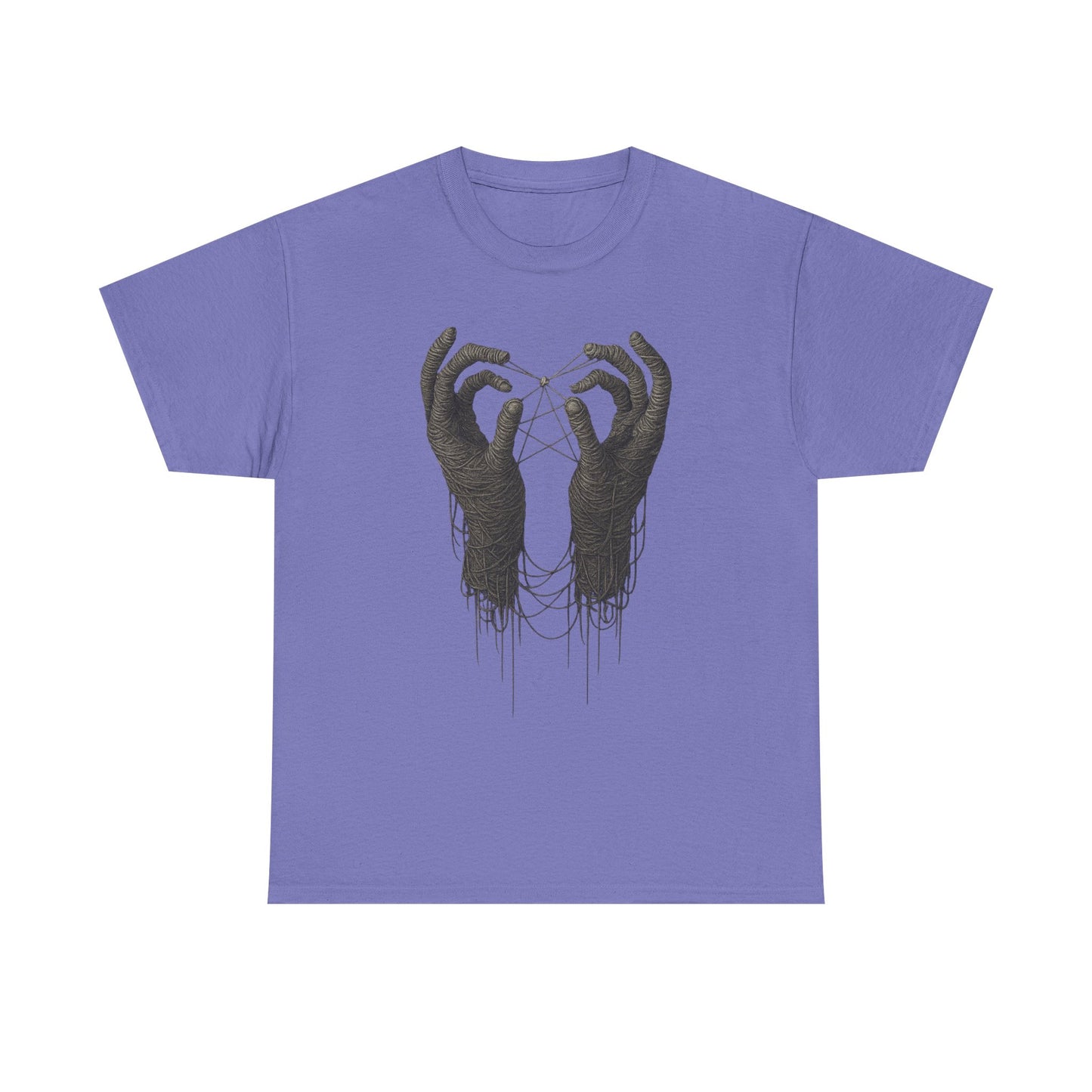 Mystic Thread Hands Unisex Heavy Cotton Tee, Dark Art Graphic T-Shirt, Witchy Aesthetic Shirt, Gothic Casual Wear, Unique Gift for Him or Her