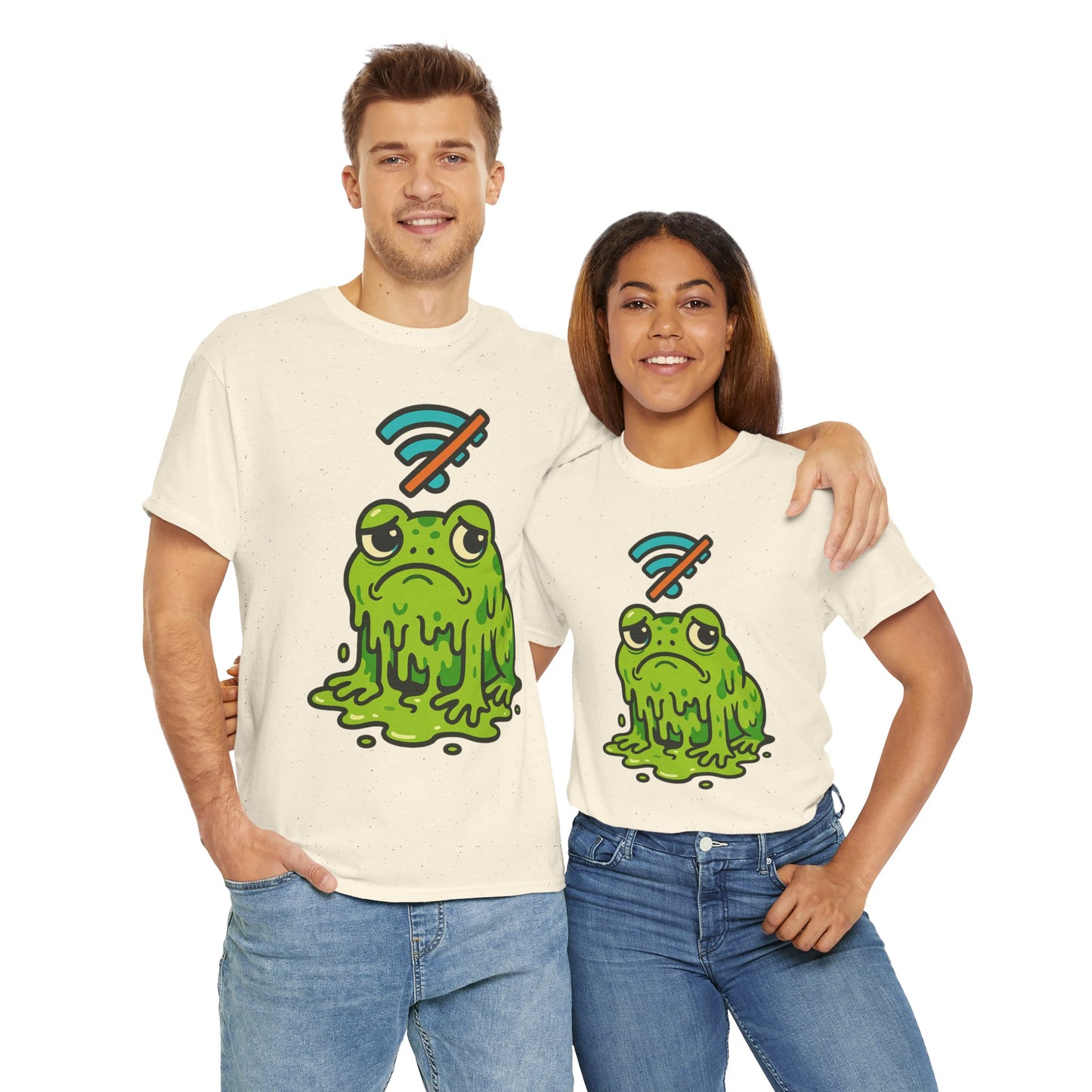 Melting Frog Meme T-Shirt, Funny No WiFi Tee, Internet Is Down Shirt, Cute Cartoon Frog Graphic, Gen Z Gift, Unisex Cotton Top