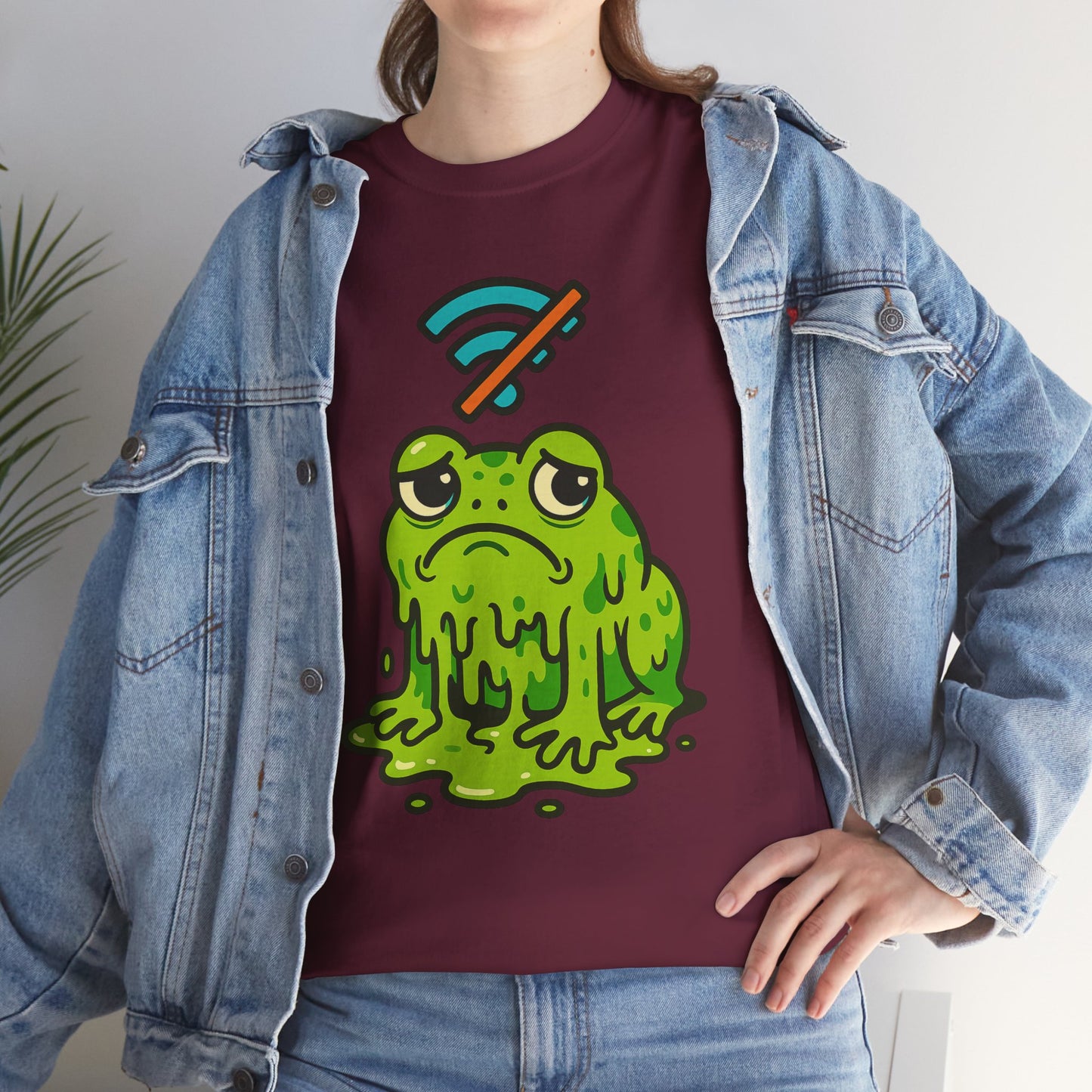 Melting Frog Meme T-Shirt, Funny No WiFi Tee, Internet Is Down Shirt, Cute Cartoon Frog Graphic, Gen Z Gift, Unisex Cotton Top