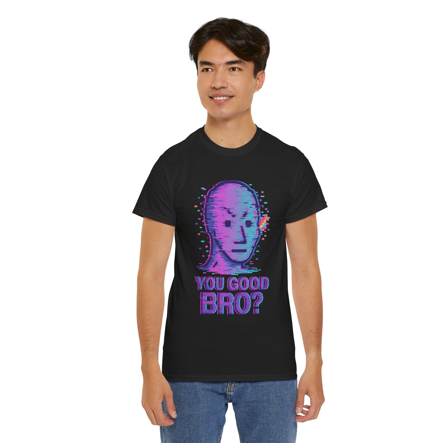 You Good Bro? Glitch Meme T-Shirt, Vaporwave NPC Shirt, Funny Unisex Graphic Tee, Digital Humor Gift, Gen Z Internet Culture Top