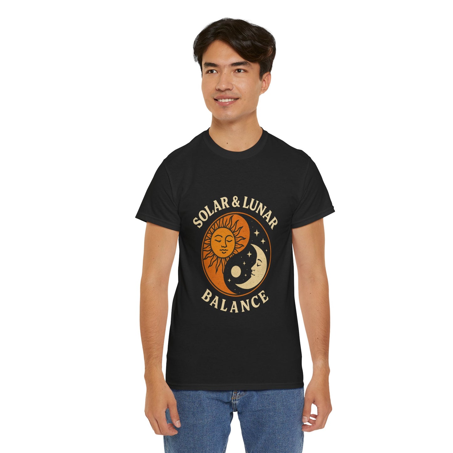 Solar & Lunar Balance T-Shirt - Yin Yang Sun and Moon Tee - Unisex Vintage Astrology Shirt - Retro Celestial Spiritual Gift