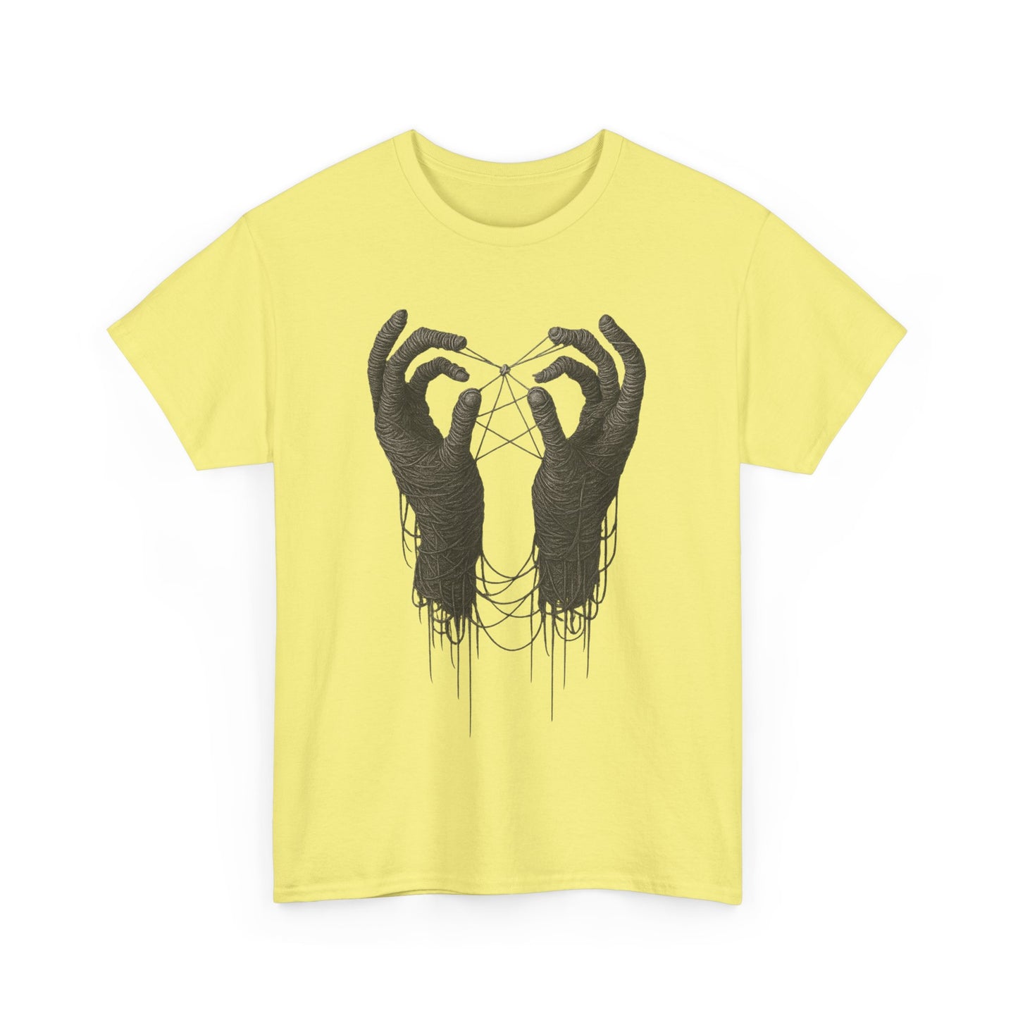 Mystic Thread Hands Unisex Heavy Cotton Tee, Dark Art Graphic T-Shirt, Witchy Aesthetic Shirt, Gothic Casual Wear, Unique Gift for Him or Her